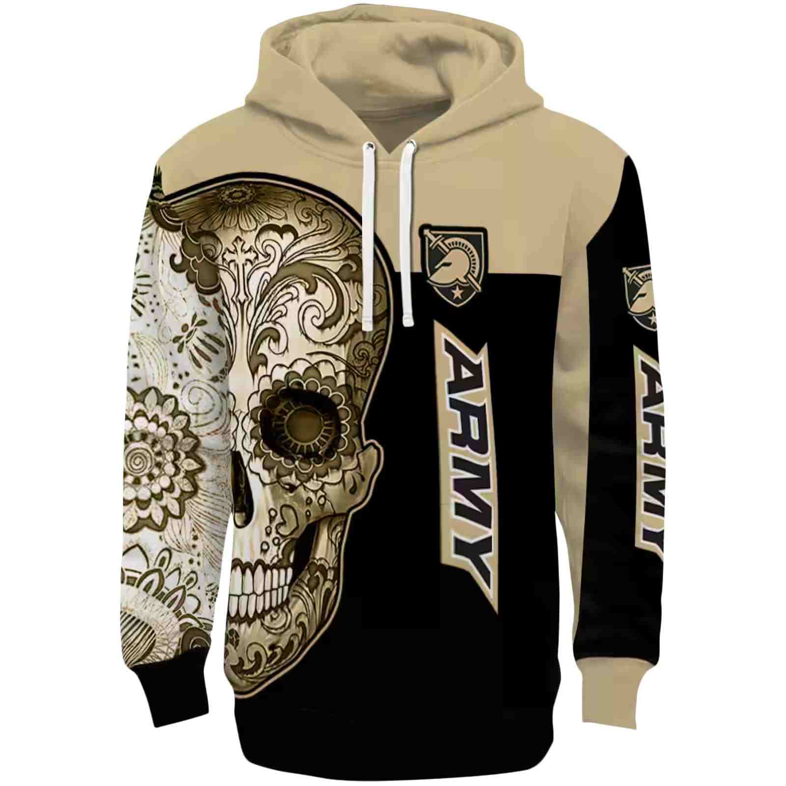 Army Black Knights Sugar Skull Gold Black Hoodie