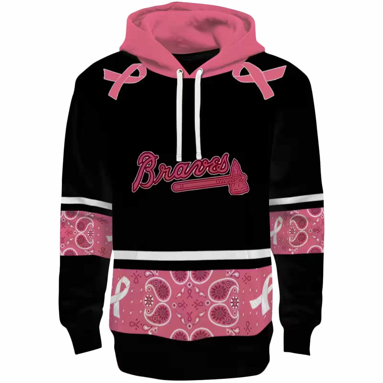 Atlanta Braves Awareness Ribbon Black Pink Hoodie