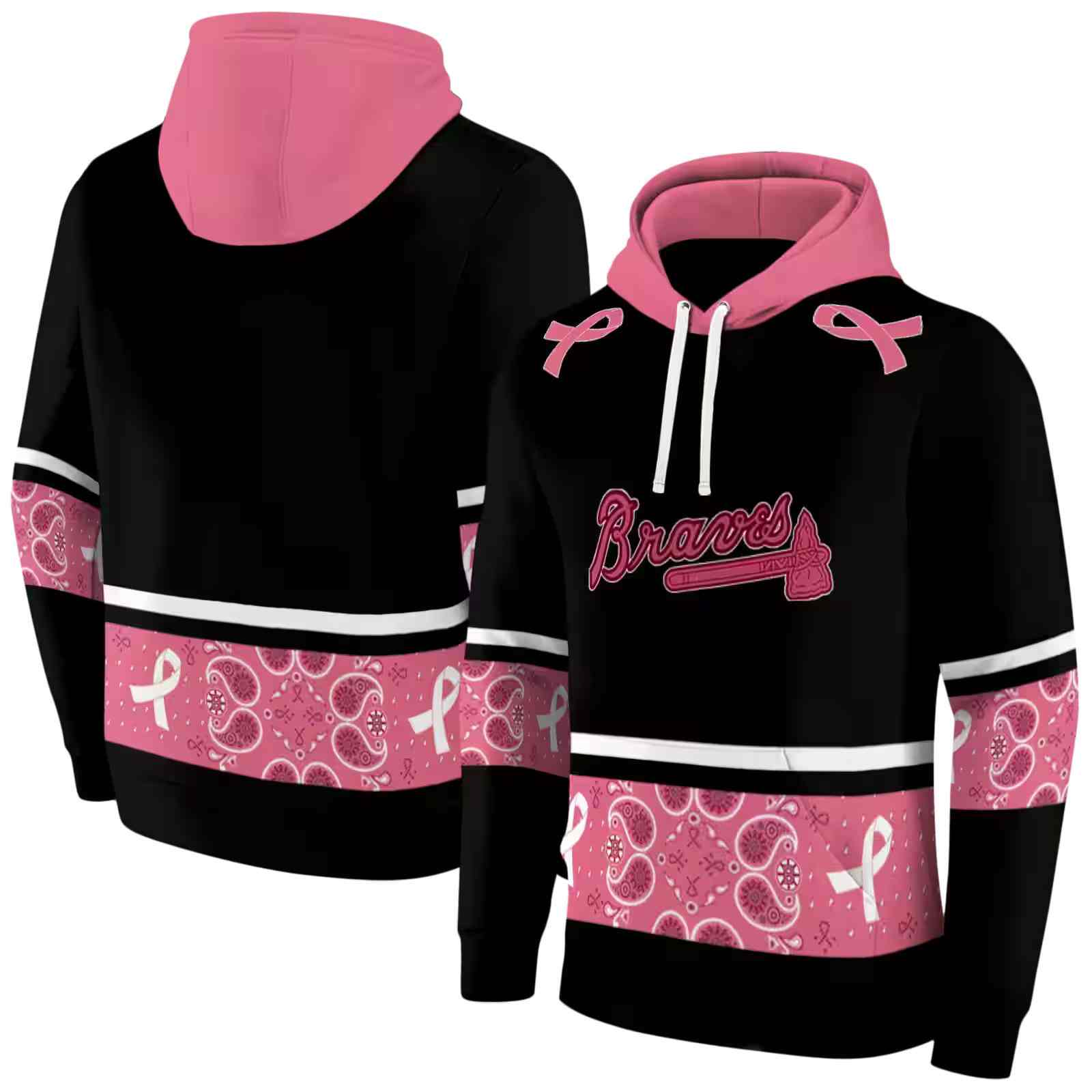 atlanta braves awareness ribbon black pink hoodie fashion forward