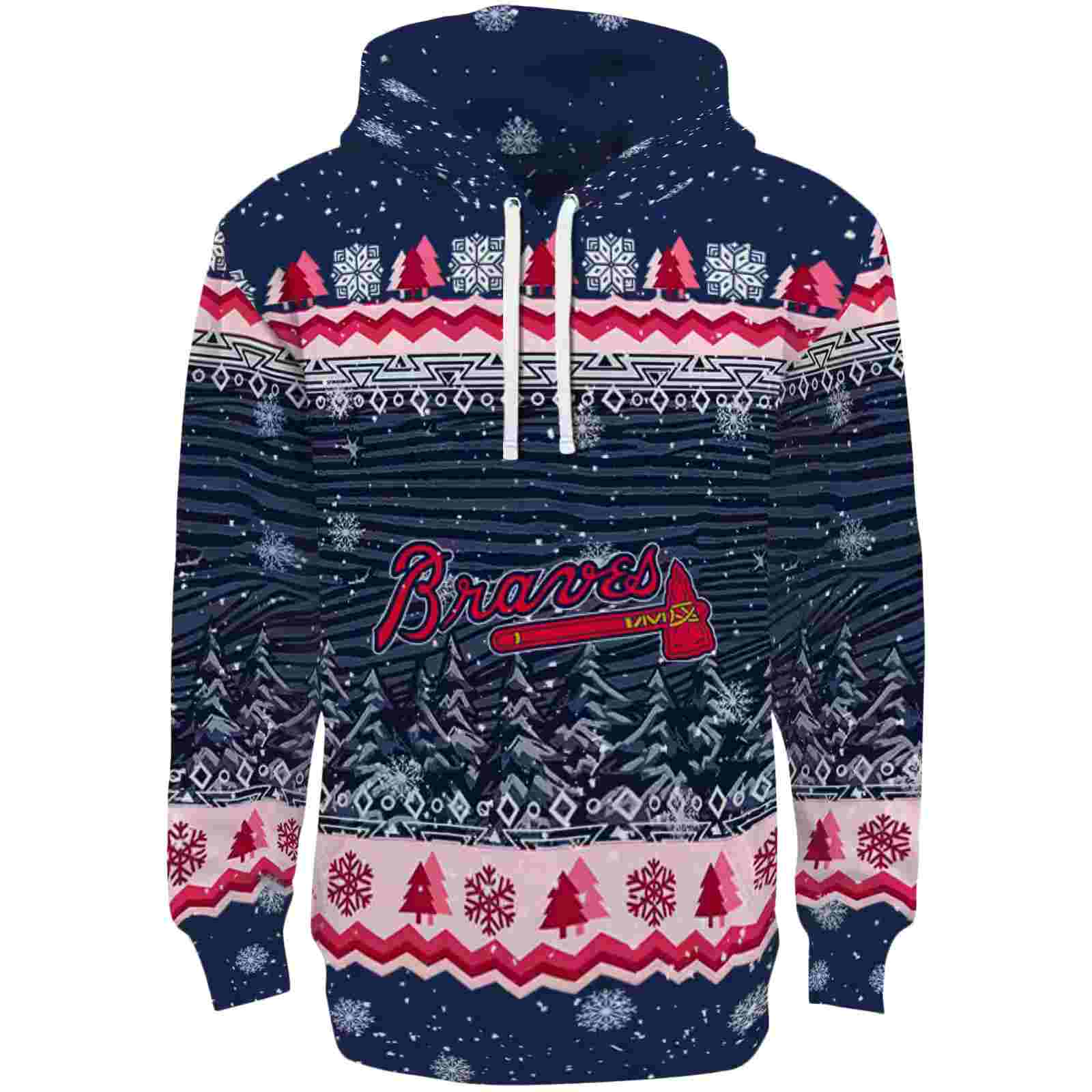 Atlanta Braves Christmas Trees Navy Hoodie