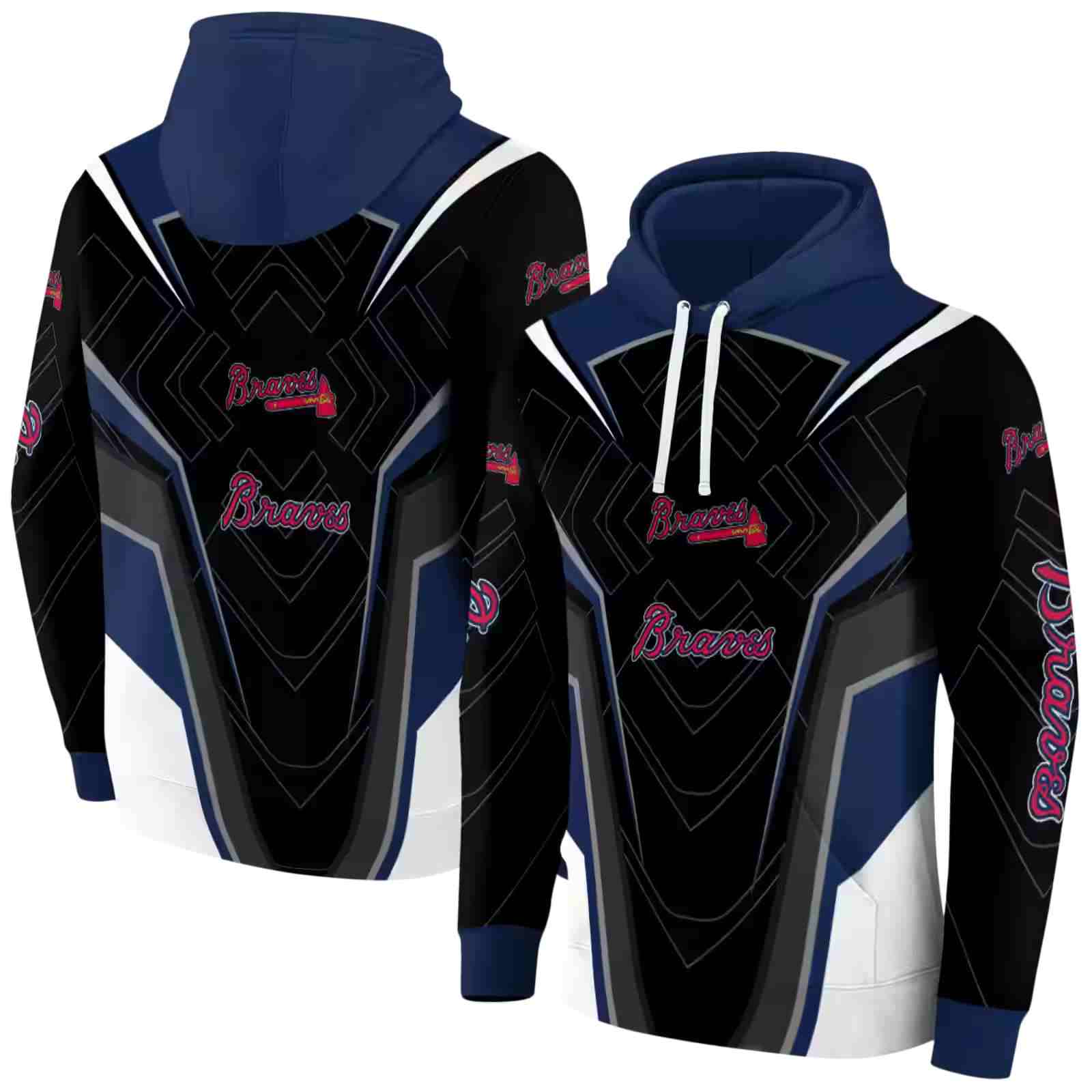 atlanta braves futuristic pattern navy black hoodie fashion forward