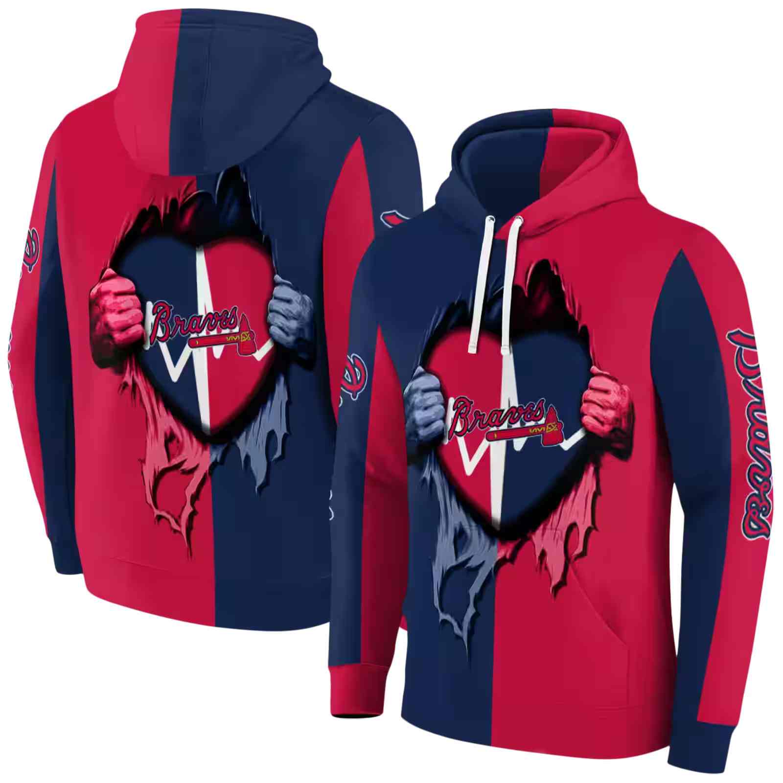 atlanta braves heartbeat graphic navy hoodie fashion forward