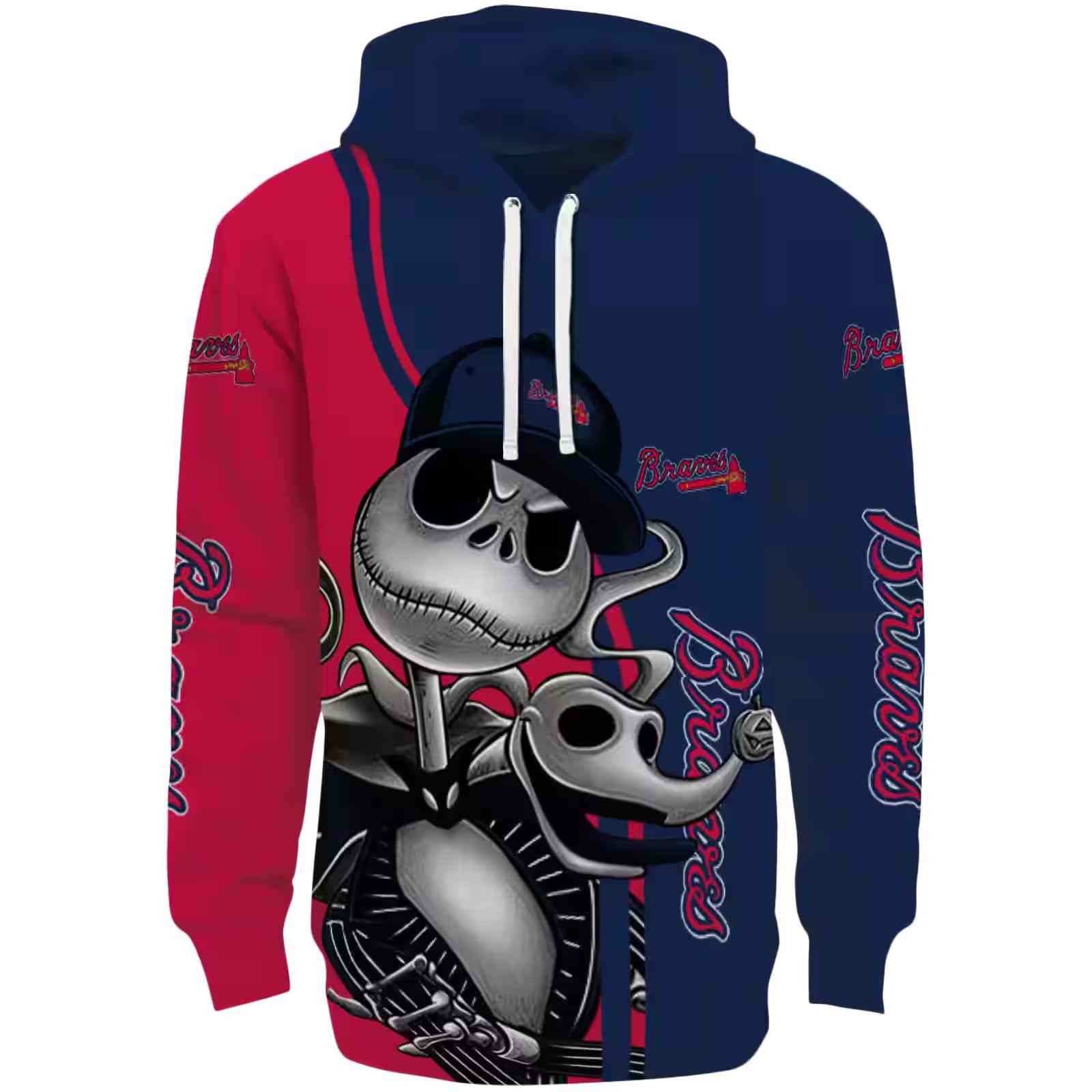 Atlanta Braves Jack Skellington Navy Hoodie