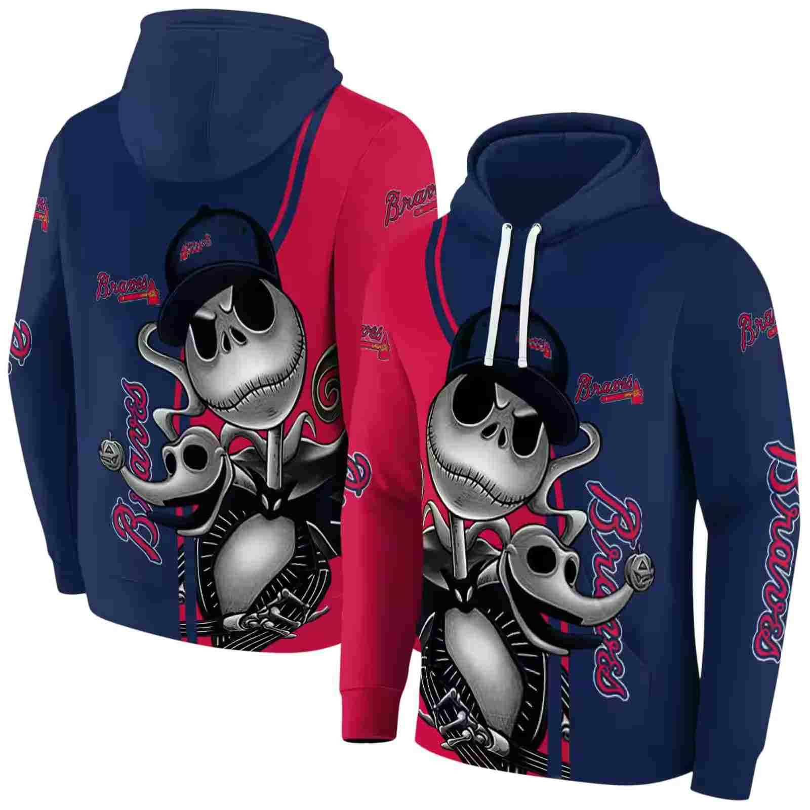 atlanta braves jack skellington navy hoodie fashion forward