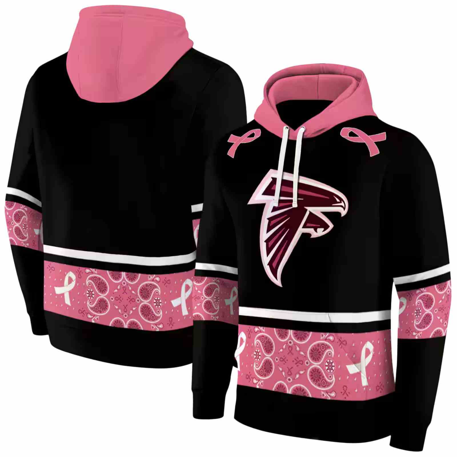 atlanta falcons awareness ribbon black pink hoodie fashion forward