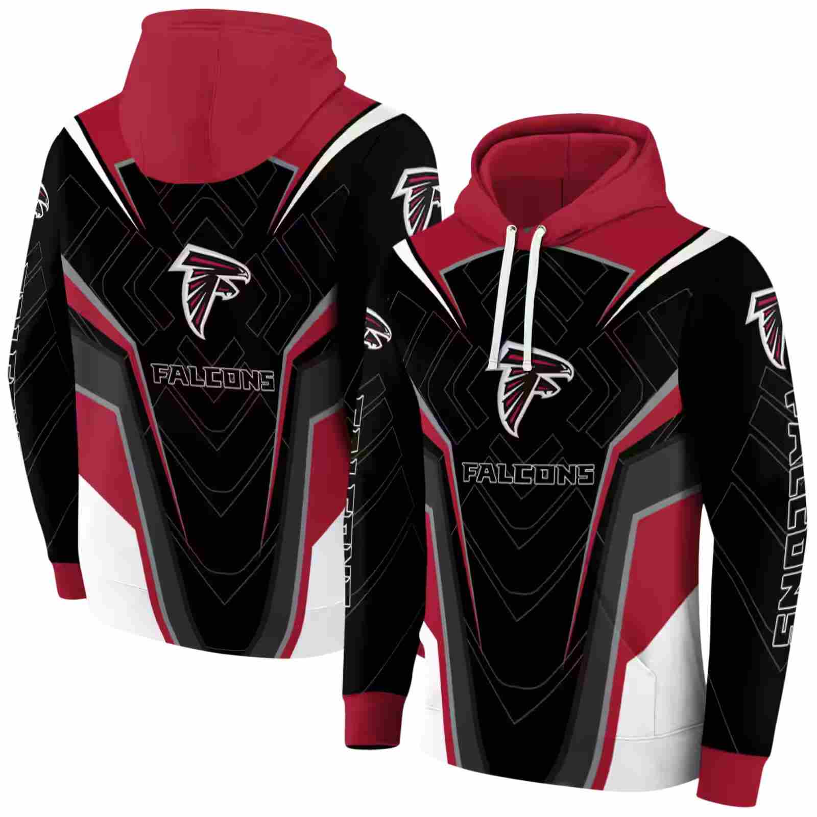 atlanta falcons futuristic pattern red black hoodie fashion forward