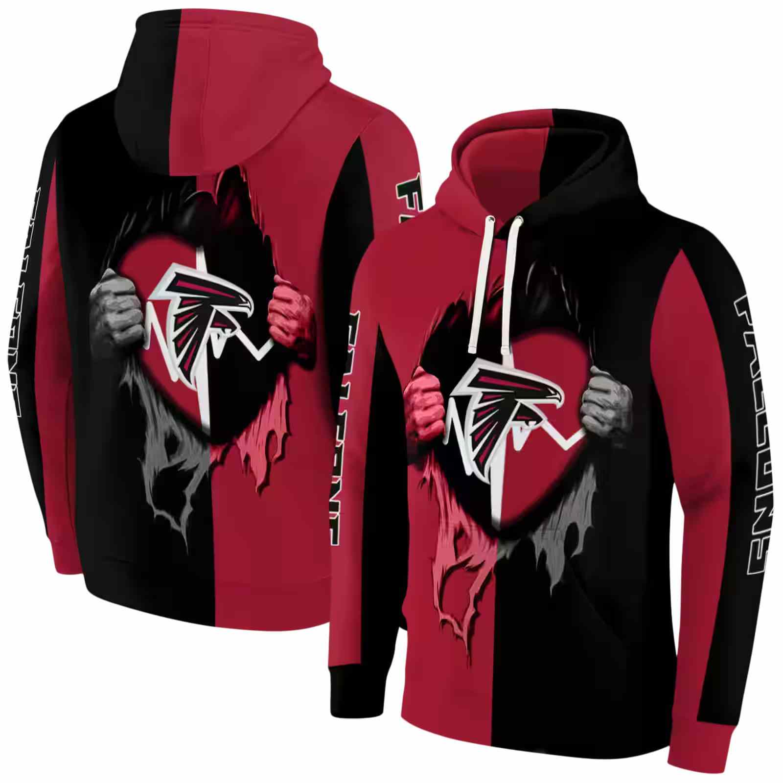 atlanta falcons heartbeat graphic red hoodie fashion forward