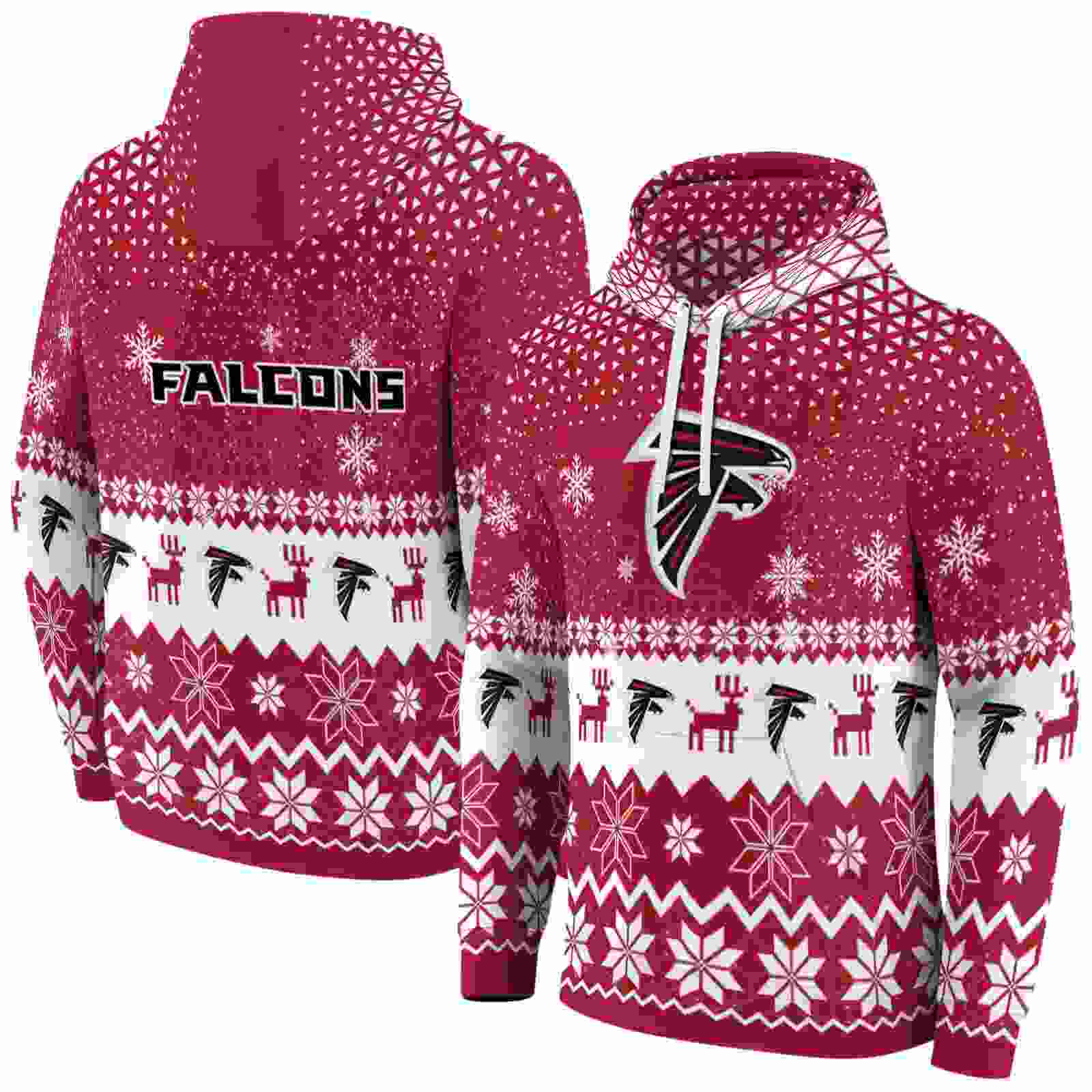 atlanta falcons reindeer motif red hoodie fashion forward