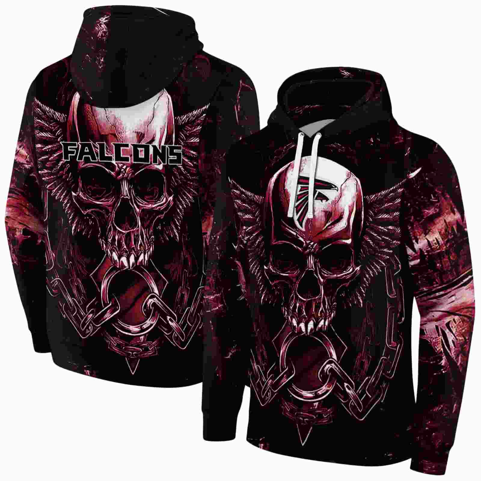 atlanta falcons skull artwork red black hoodie fashion forward