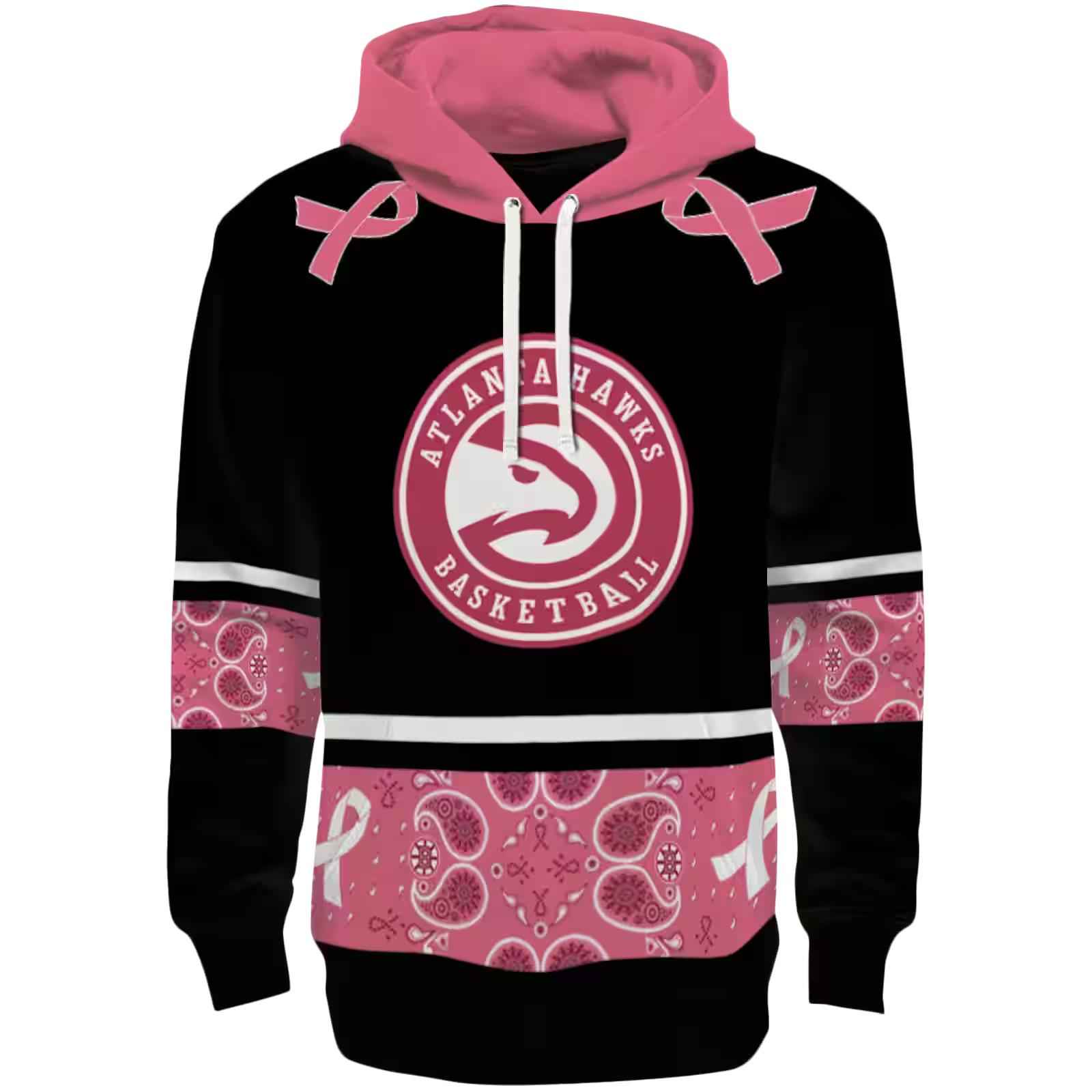 Atlanta Hawks Awareness Ribbon Black Pink Hoodie