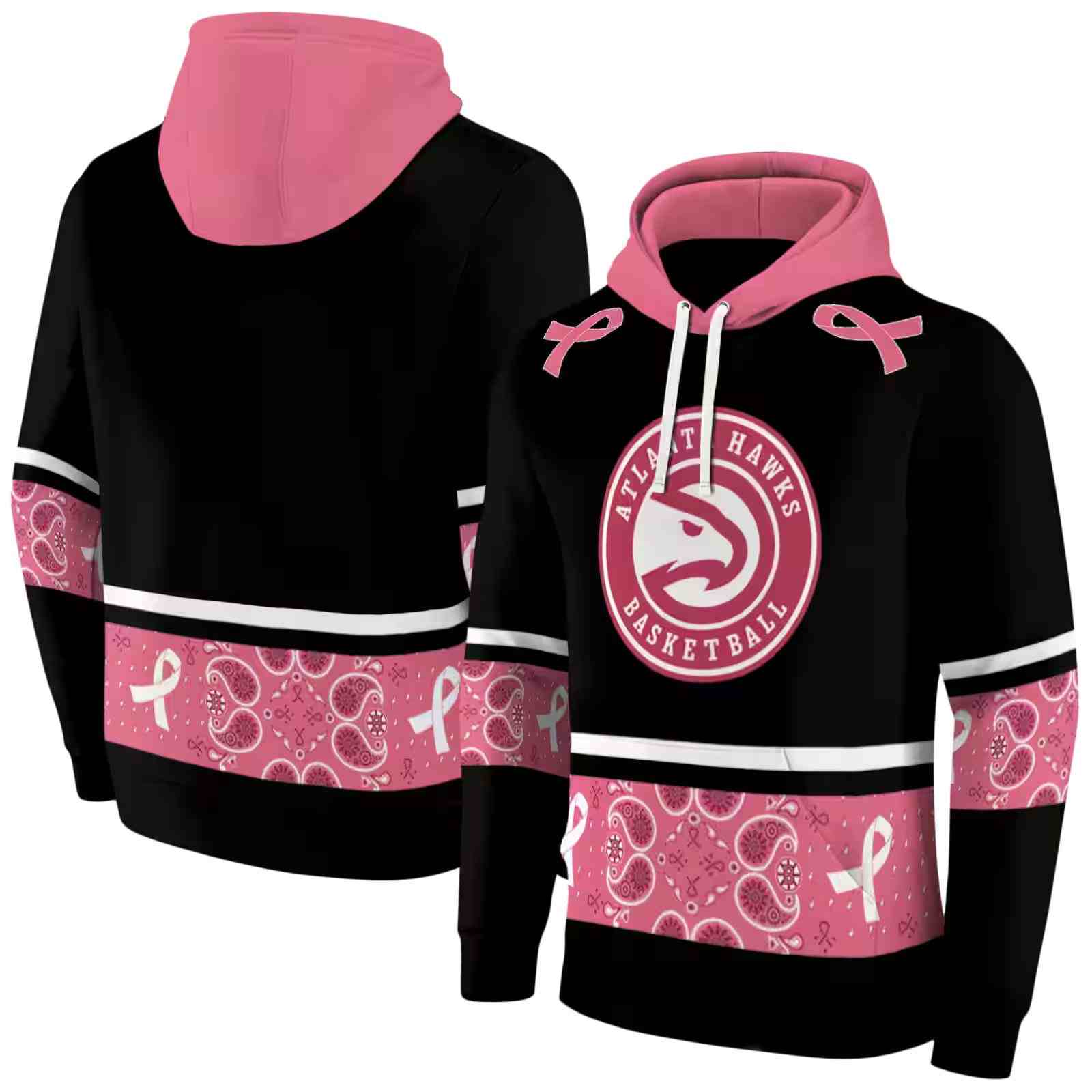 atlanta hawks awareness ribbon black pink hoodie fashion forward