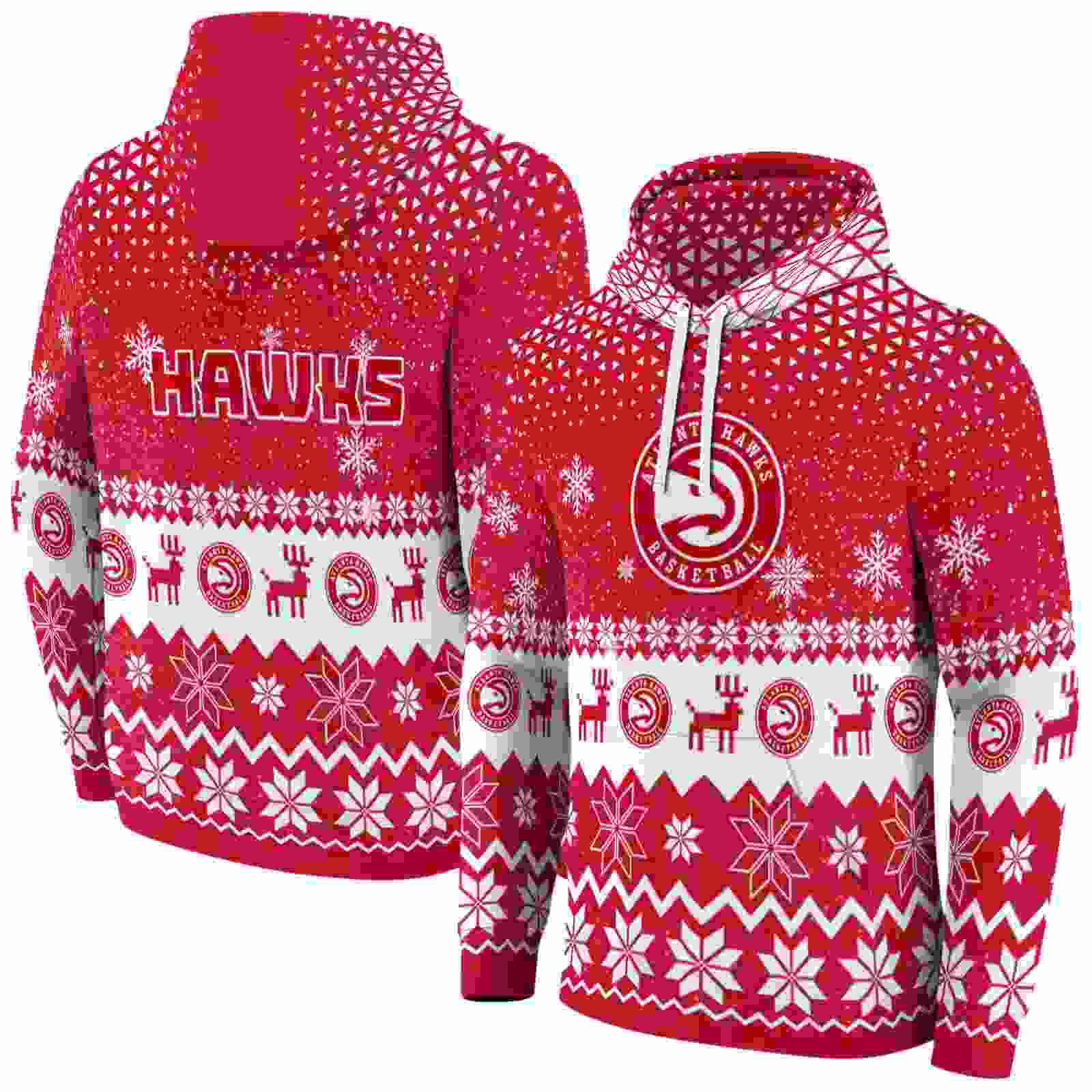 atlanta hawks reindeer motif red hoodie fashion forward