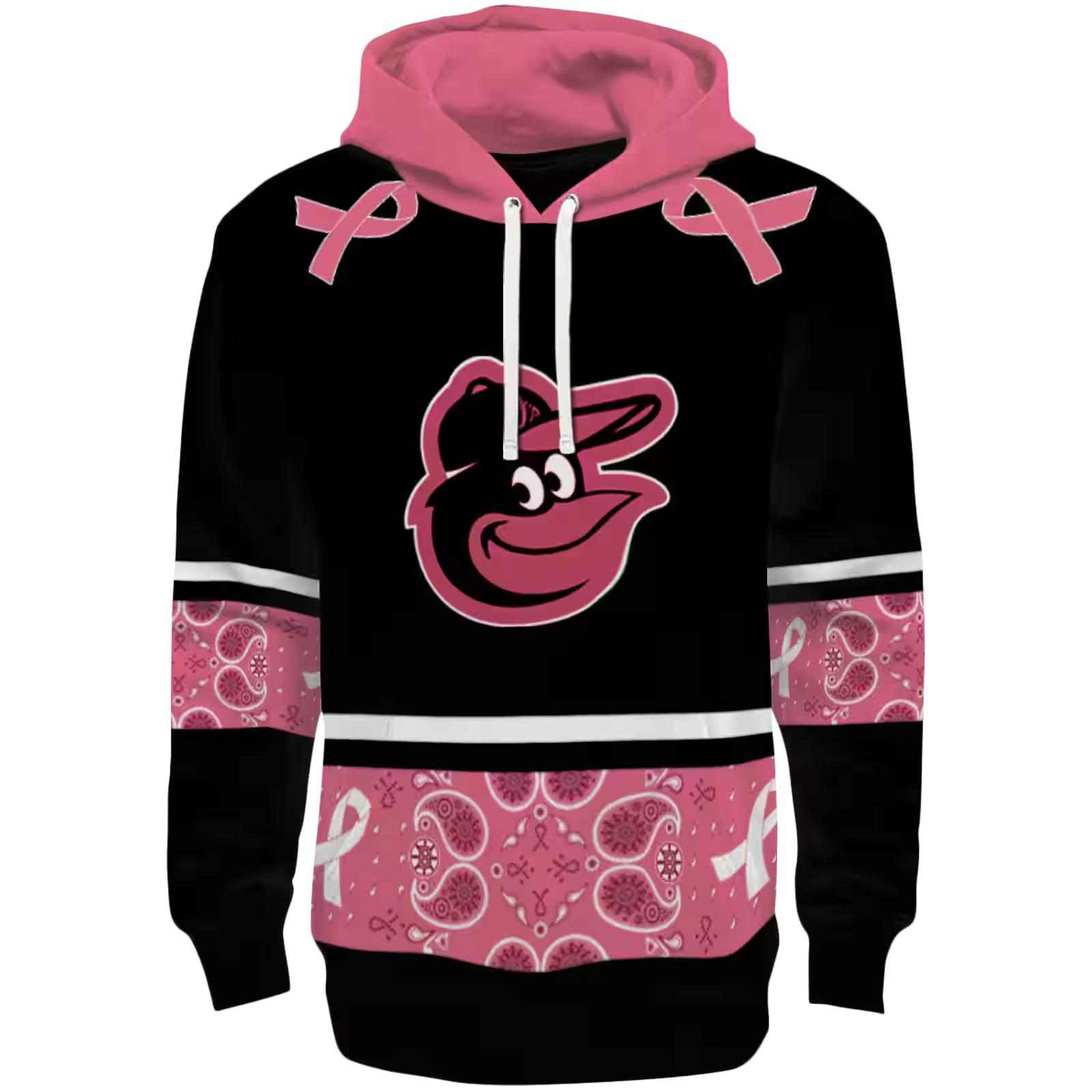 Baltimore Orioles Awareness Ribbon Black Pink Hoodie