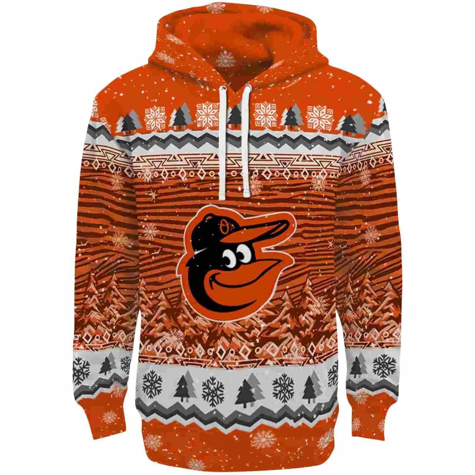 Baltimore Orioles Christmas Trees Orange Hoodie