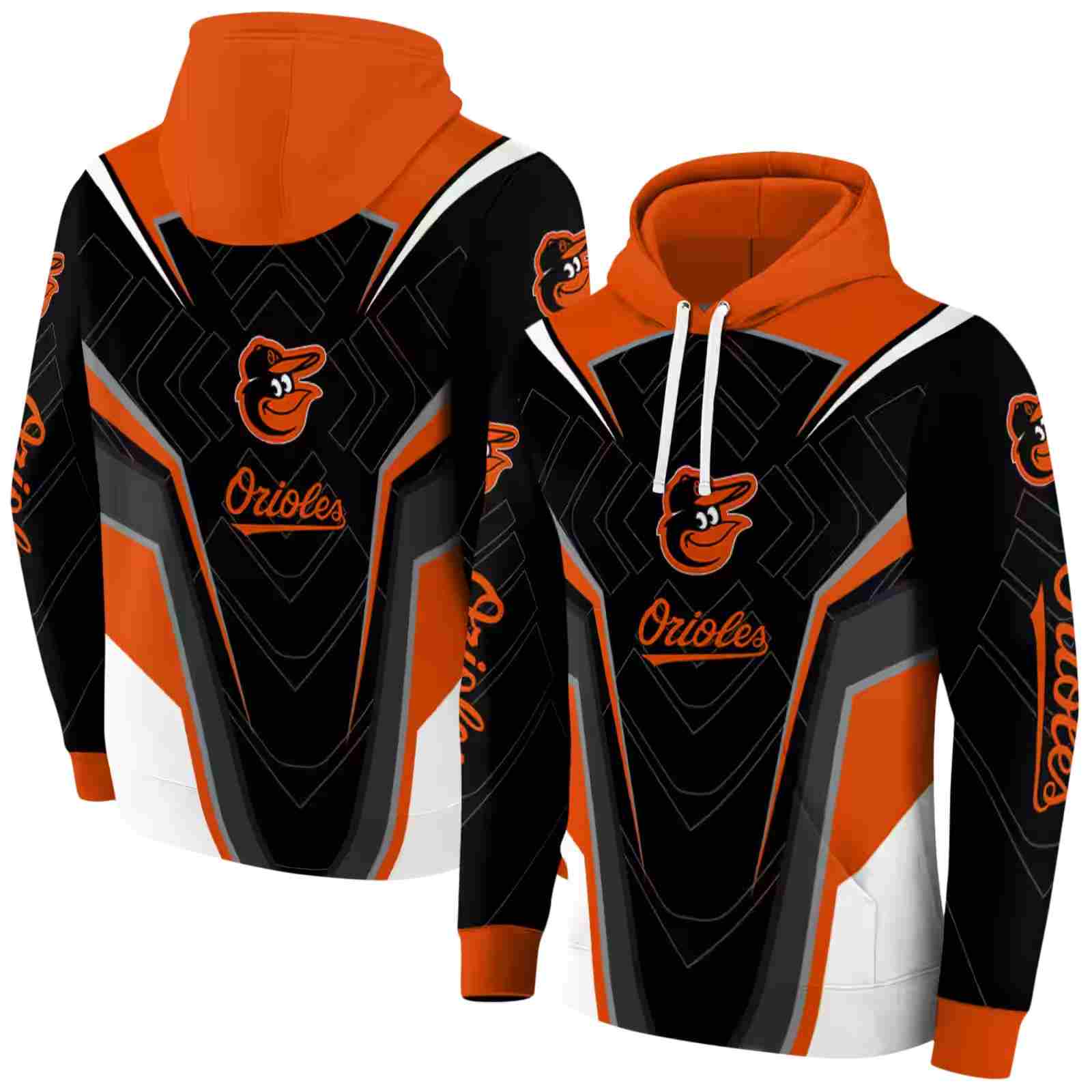 baltimore orioles futuristic pattern orange black hoodie fashion forward