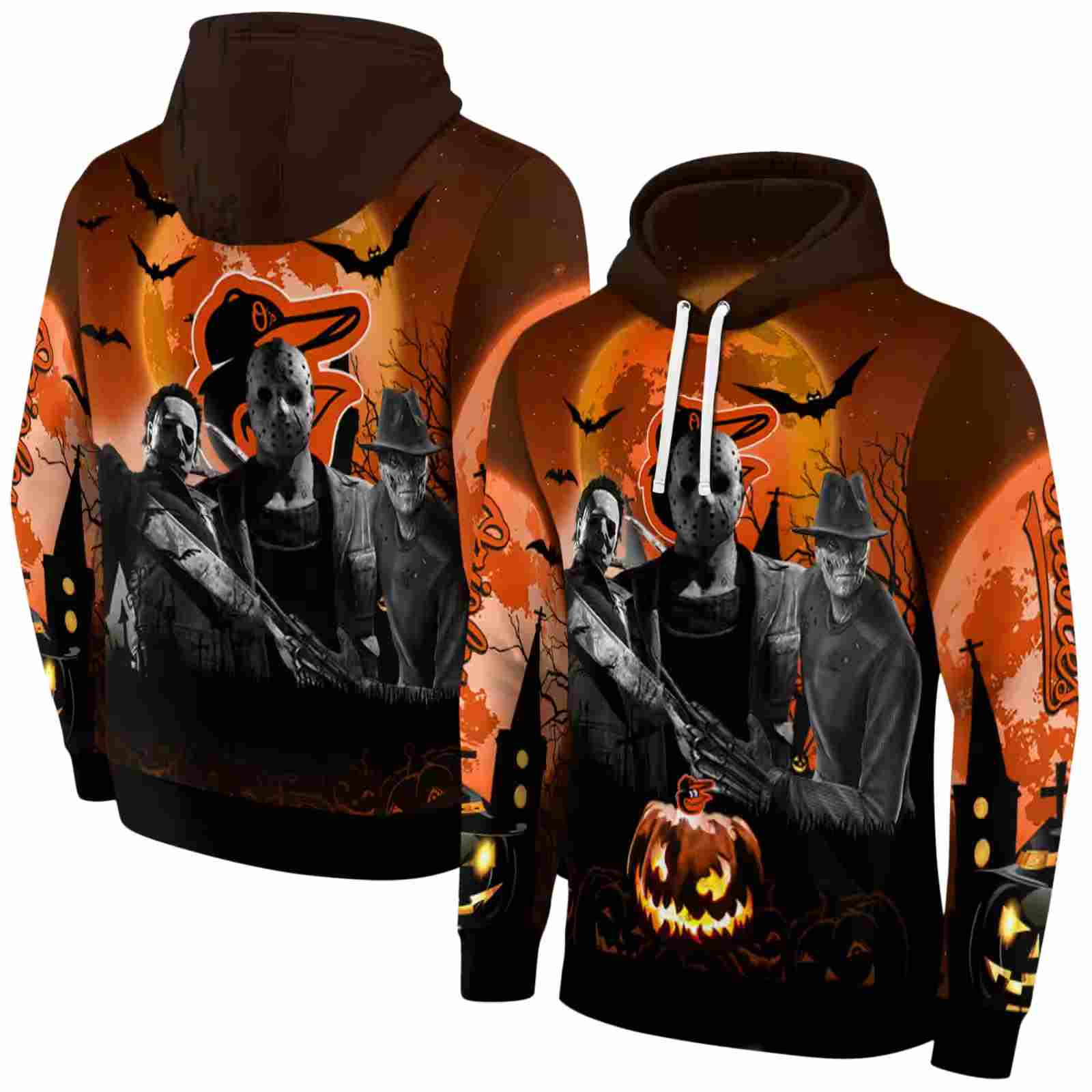 baltimore orioles halloween vibes orange black hoodie fashion forward