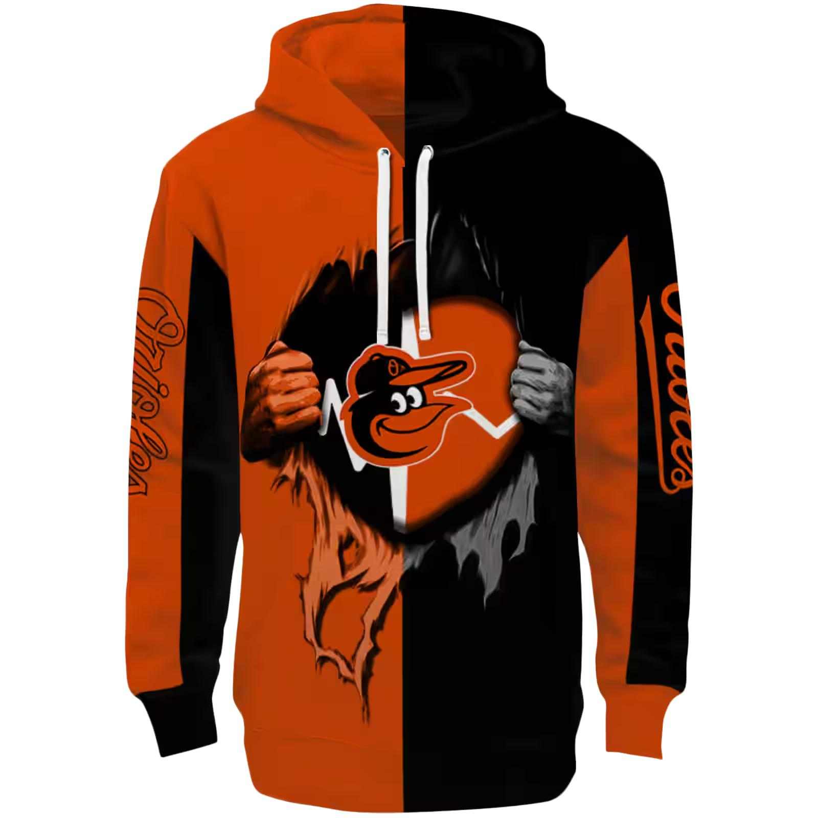 Baltimore Orioles Heartbeat Graphic Orange Hoodie