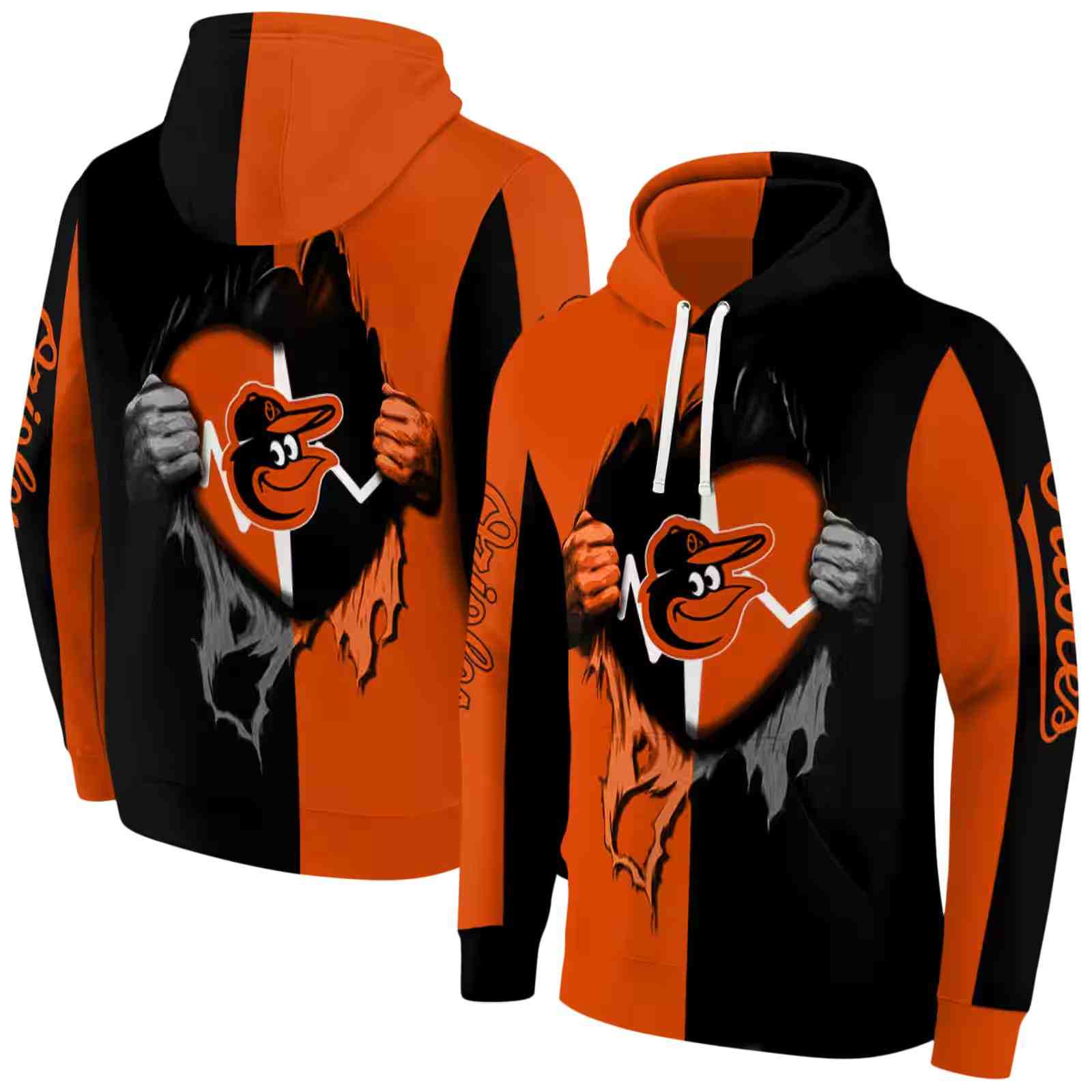 baltimore orioles heartbeat graphic orange hoodie fashion forward