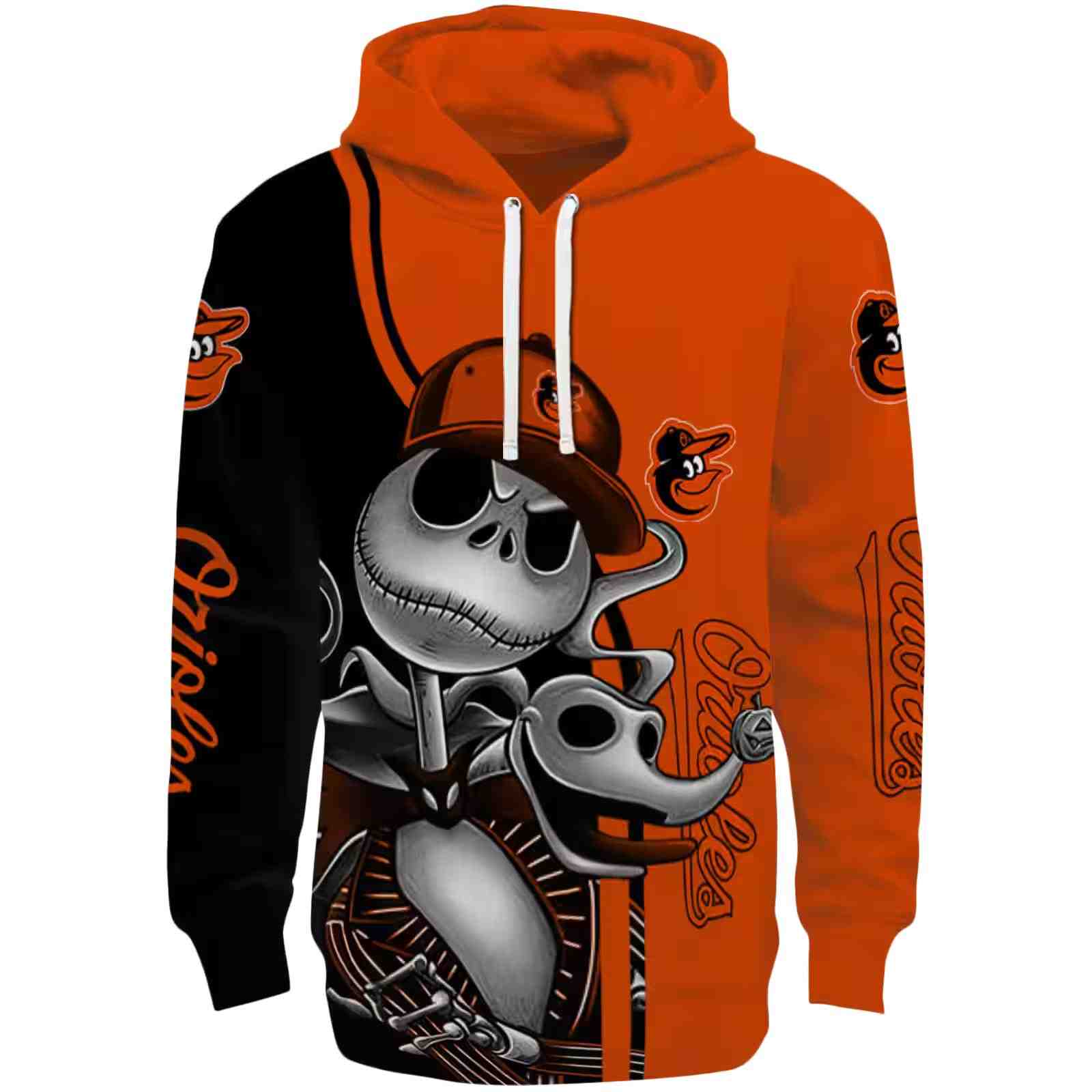 Baltimore Orioles Jack Skellington Orange Hoodie