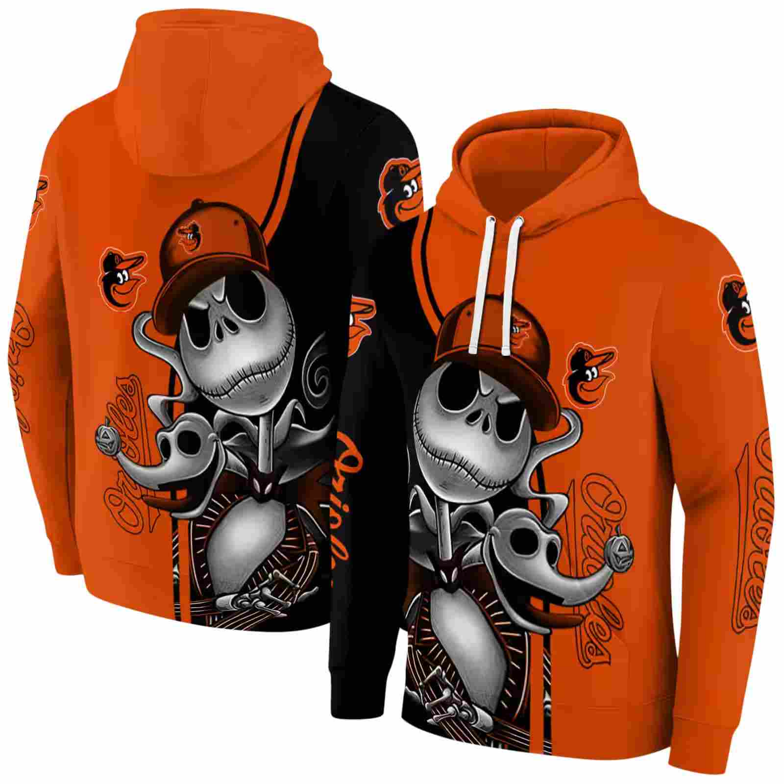 baltimore orioles jack skellington orange hoodie fashion forward