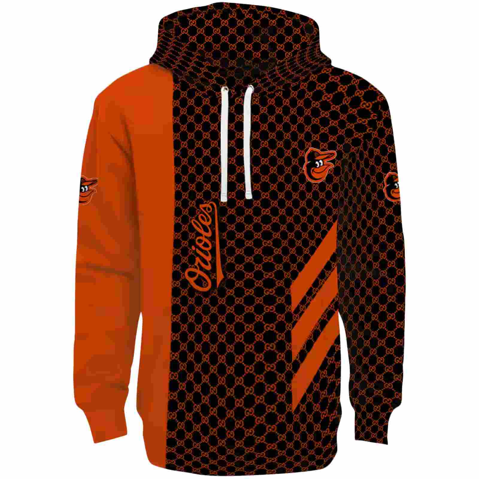 Baltimore Orioles Monogram Pattern Orange Hoodie