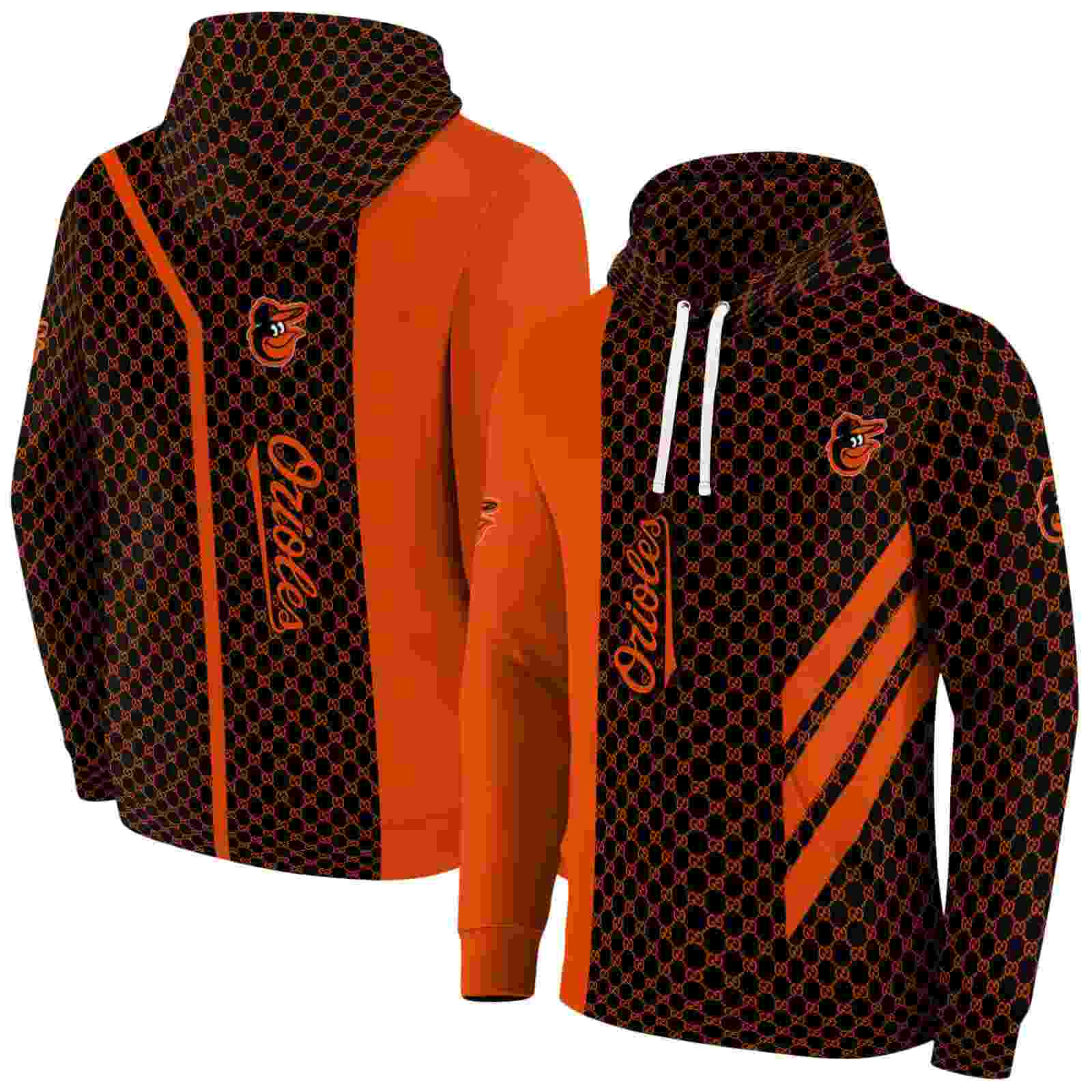 baltimore orioles monogram pattern orange hoodie fashion forward