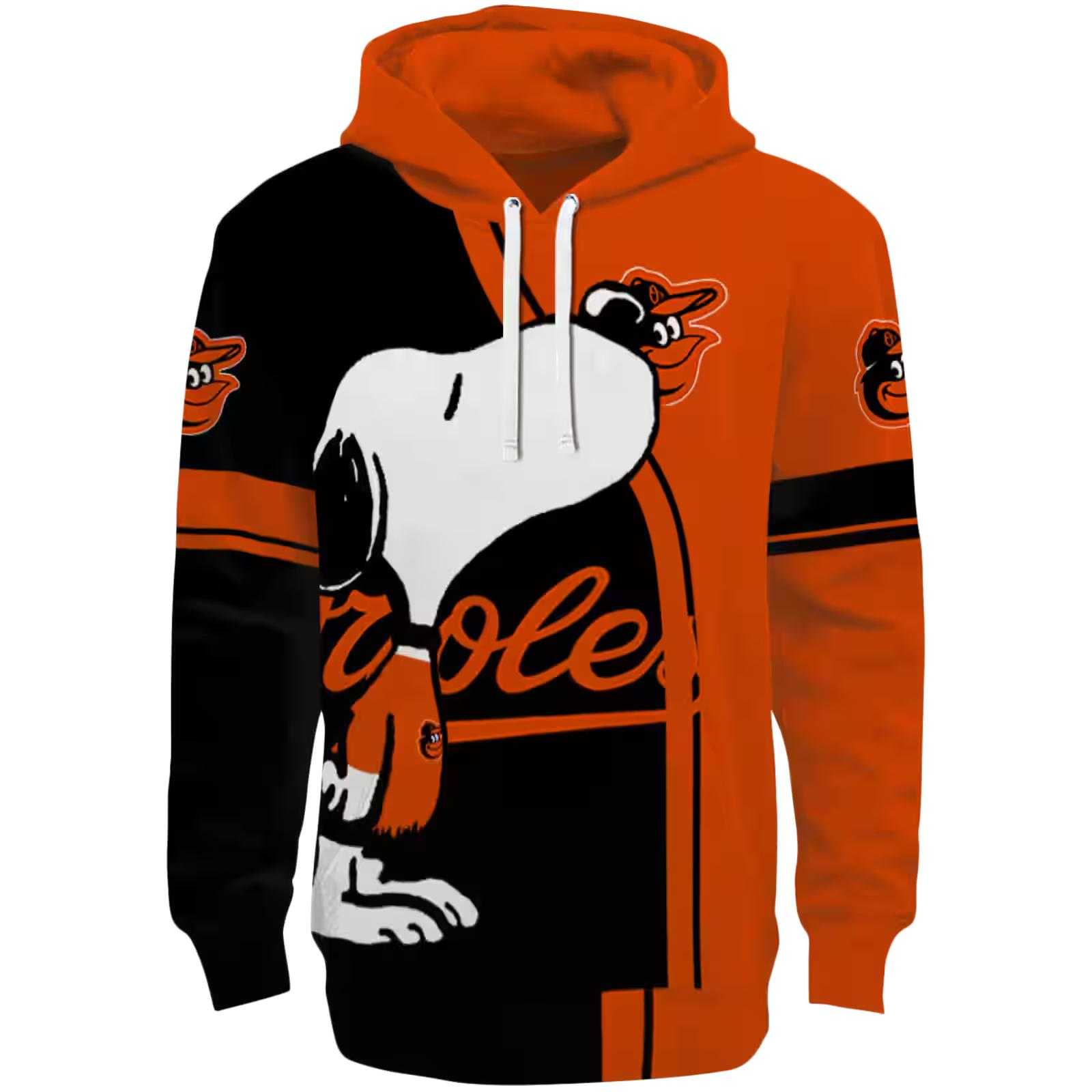 Baltimore Orioles Playful Snoopy Orange Hoodie