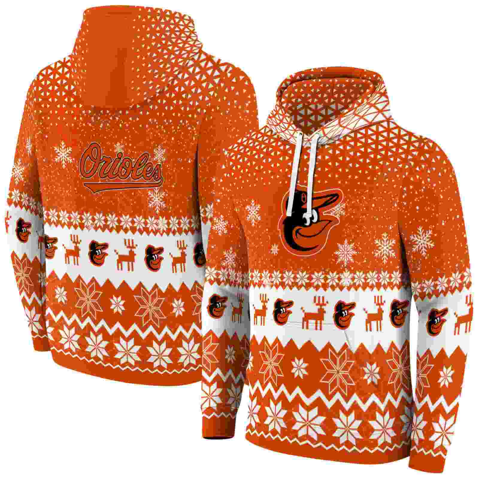 baltimore orioles reindeer motif orange hoodie fashion forward