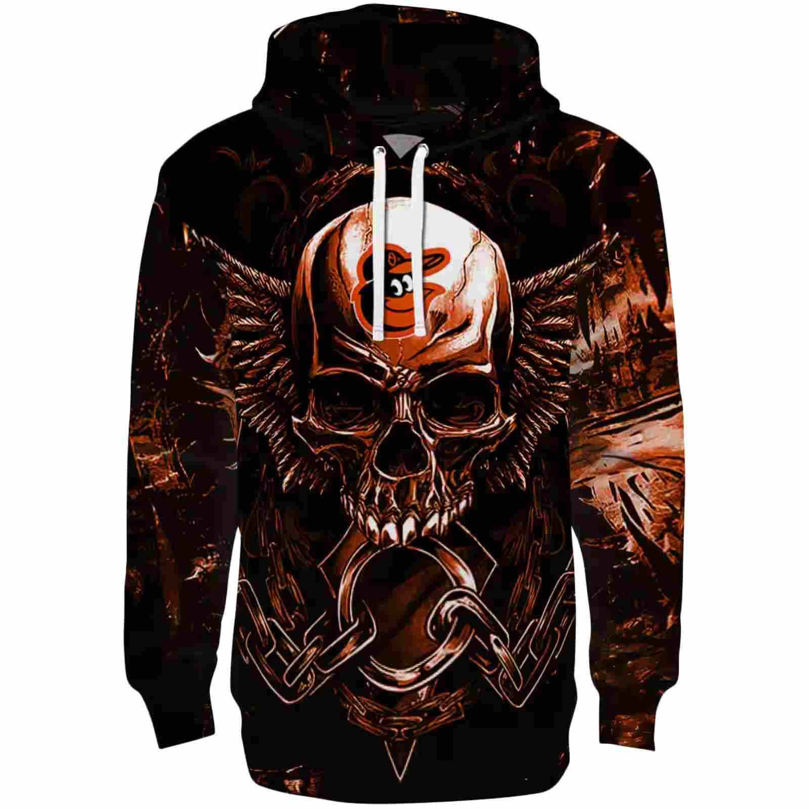 Baltimore Orioles Skull Artwork Orange Black Hoodie