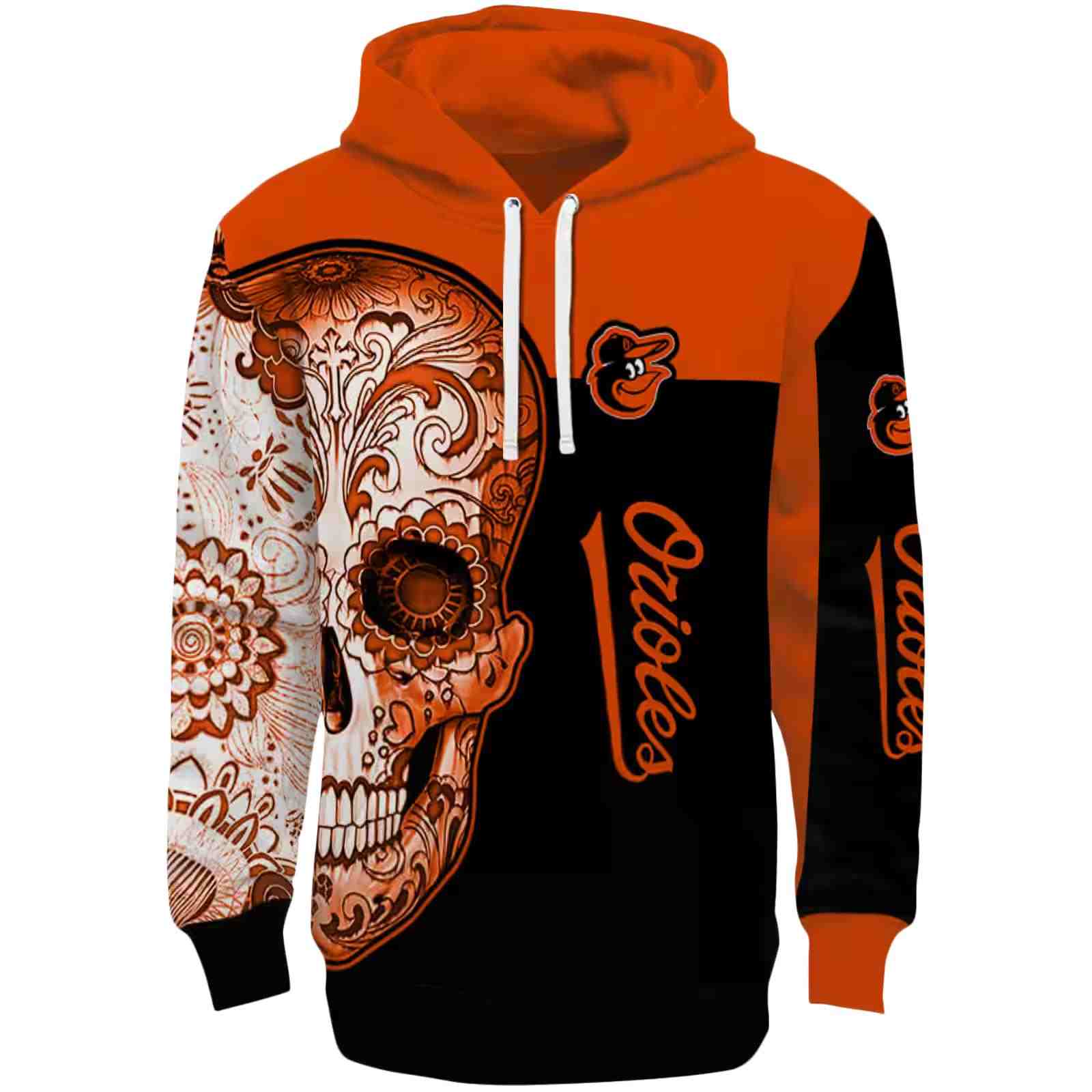 Baltimore Orioles Sugar Skull Orange Black Hoodie