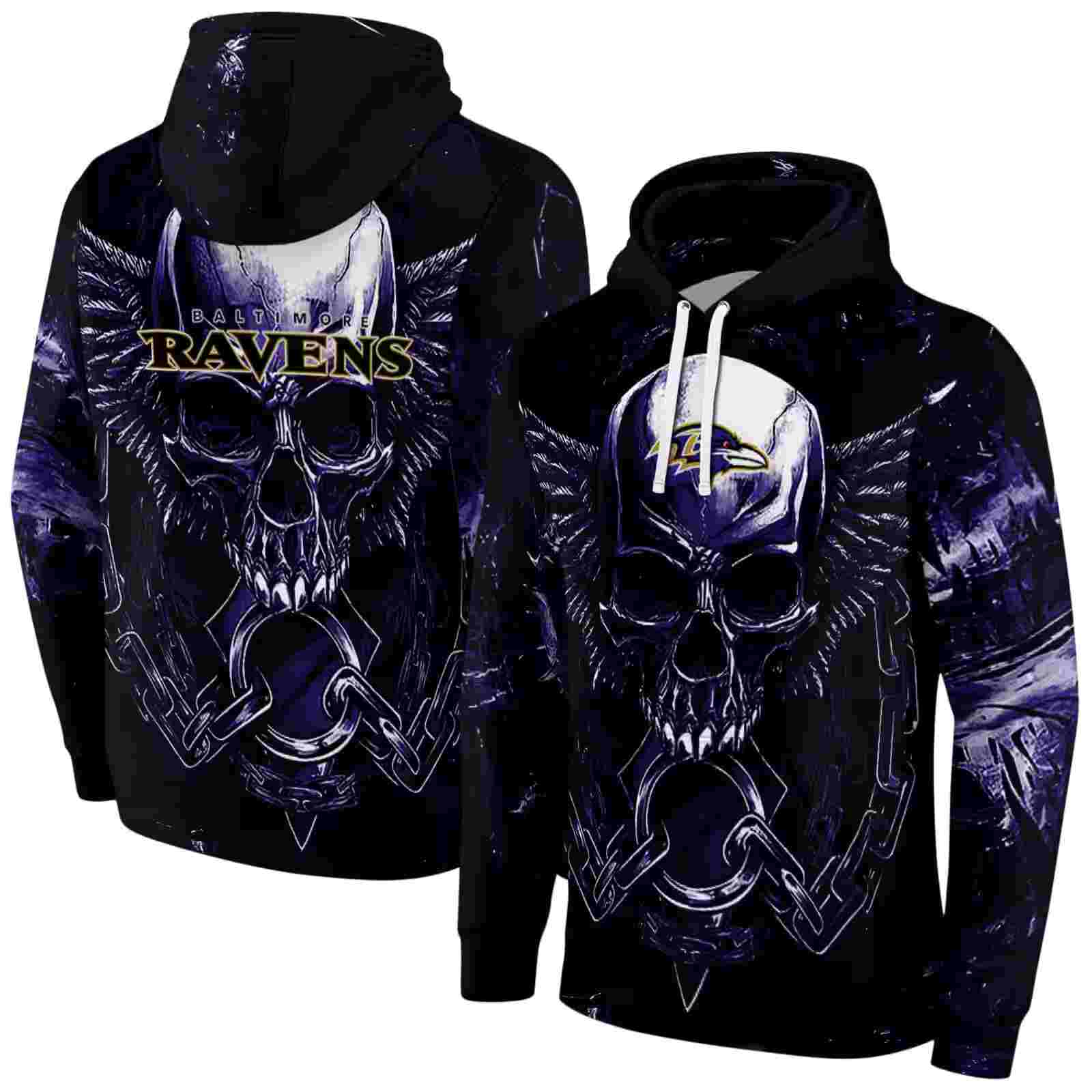 baltimore ravens skull artwork purple black hoodie fashion forward