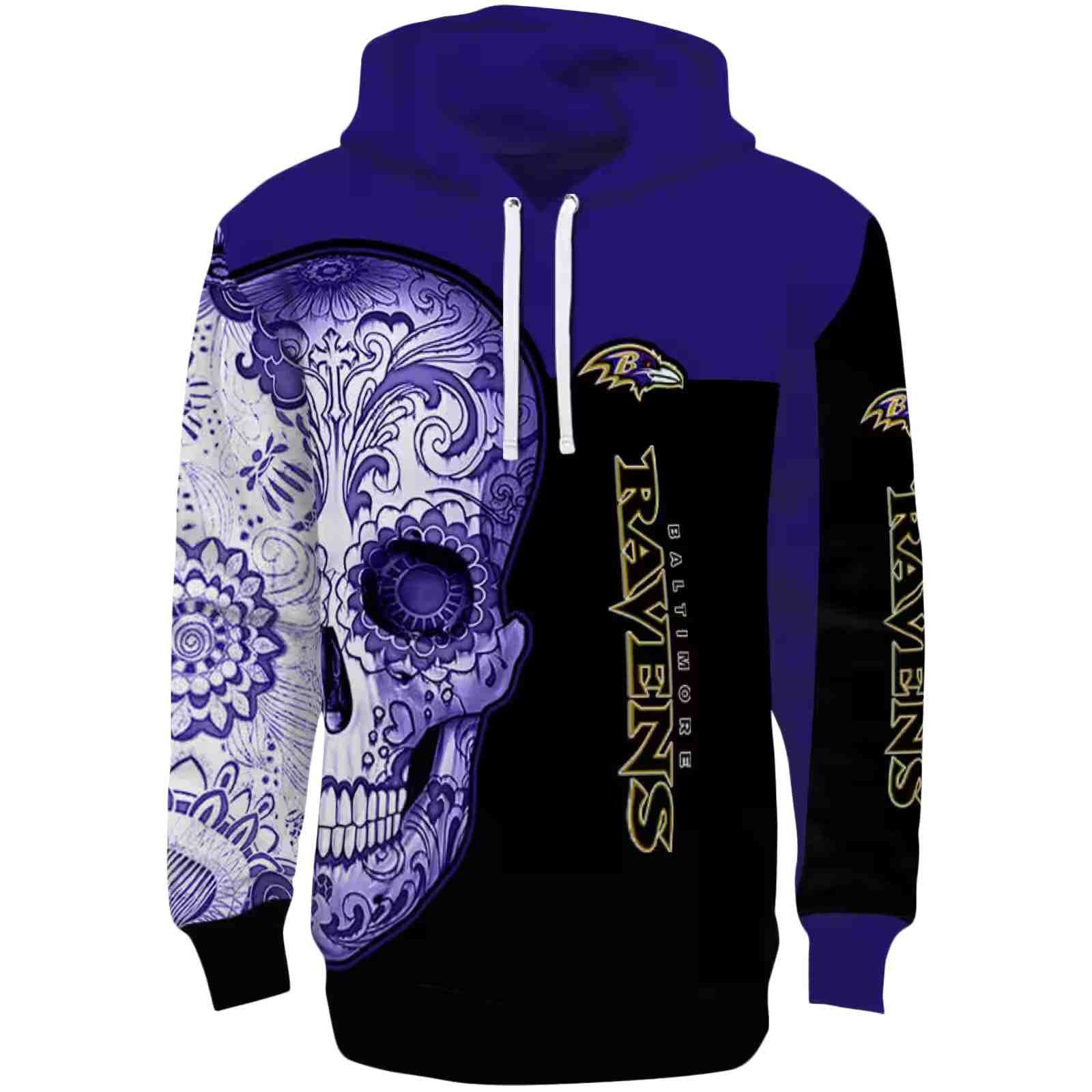 Baltimore Ravens Sugar Skull Purple Black Hoodie