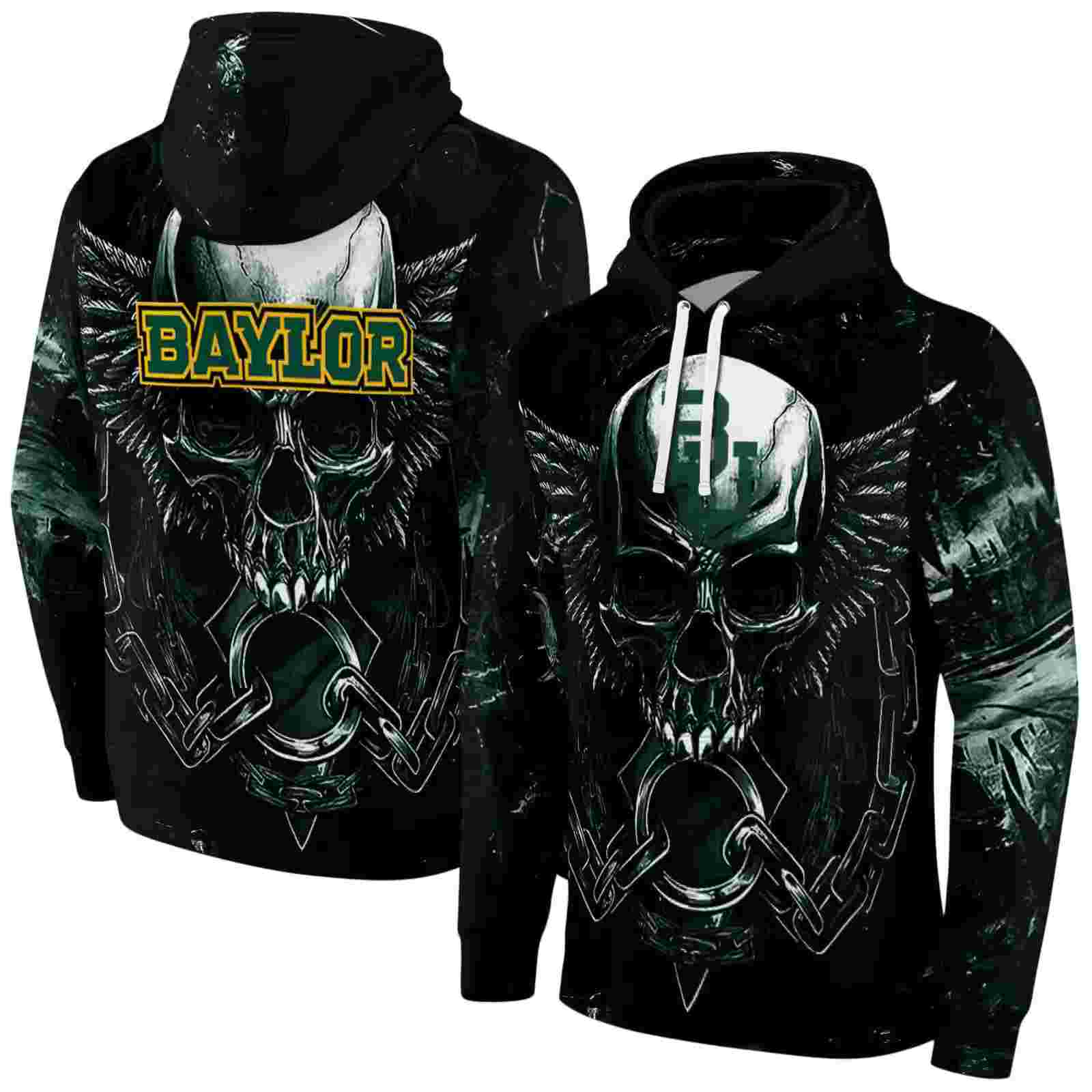 baylor bears skull artwork green black hoodie fashion forward