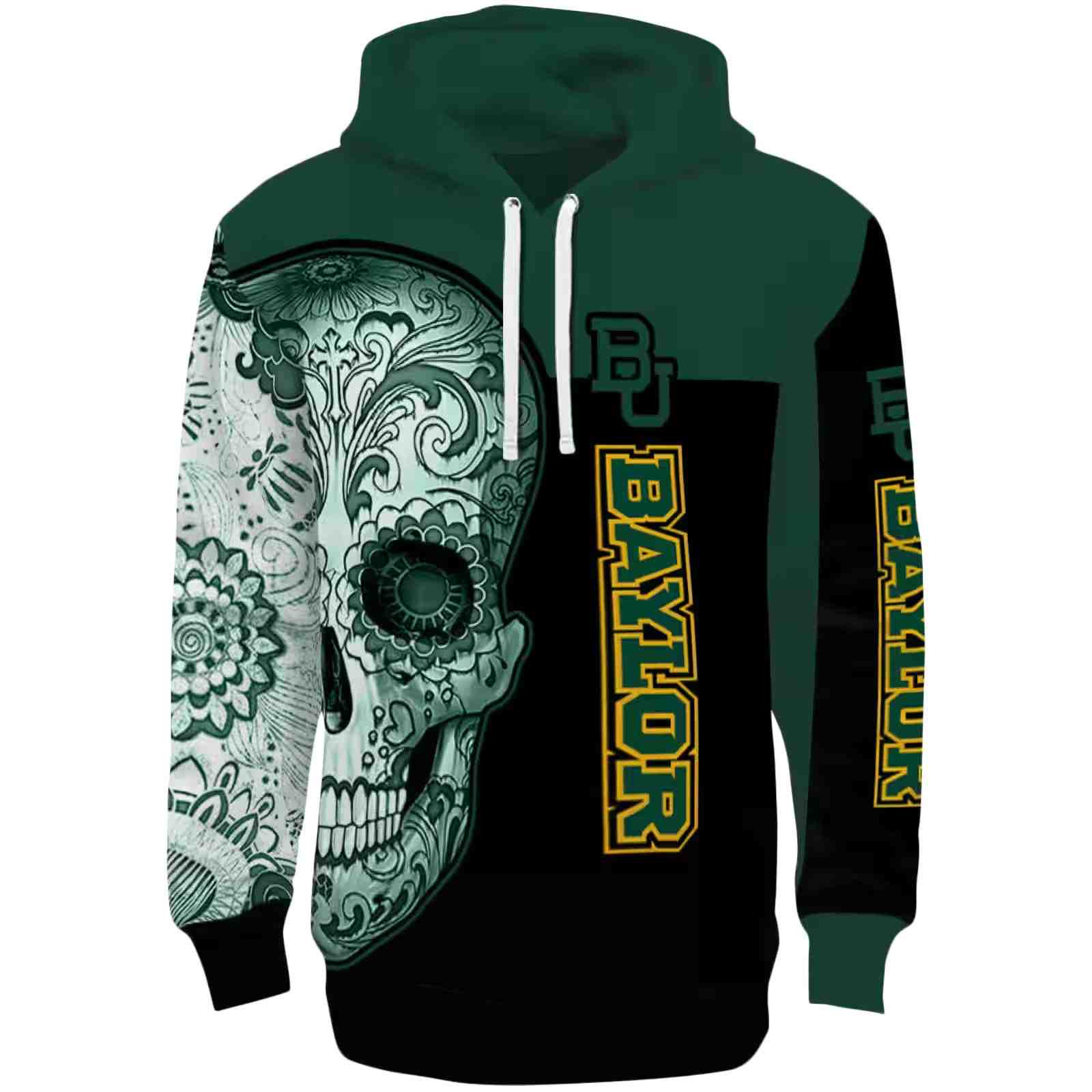 Baylor Bears Sugar Skull Green Black Hoodie
