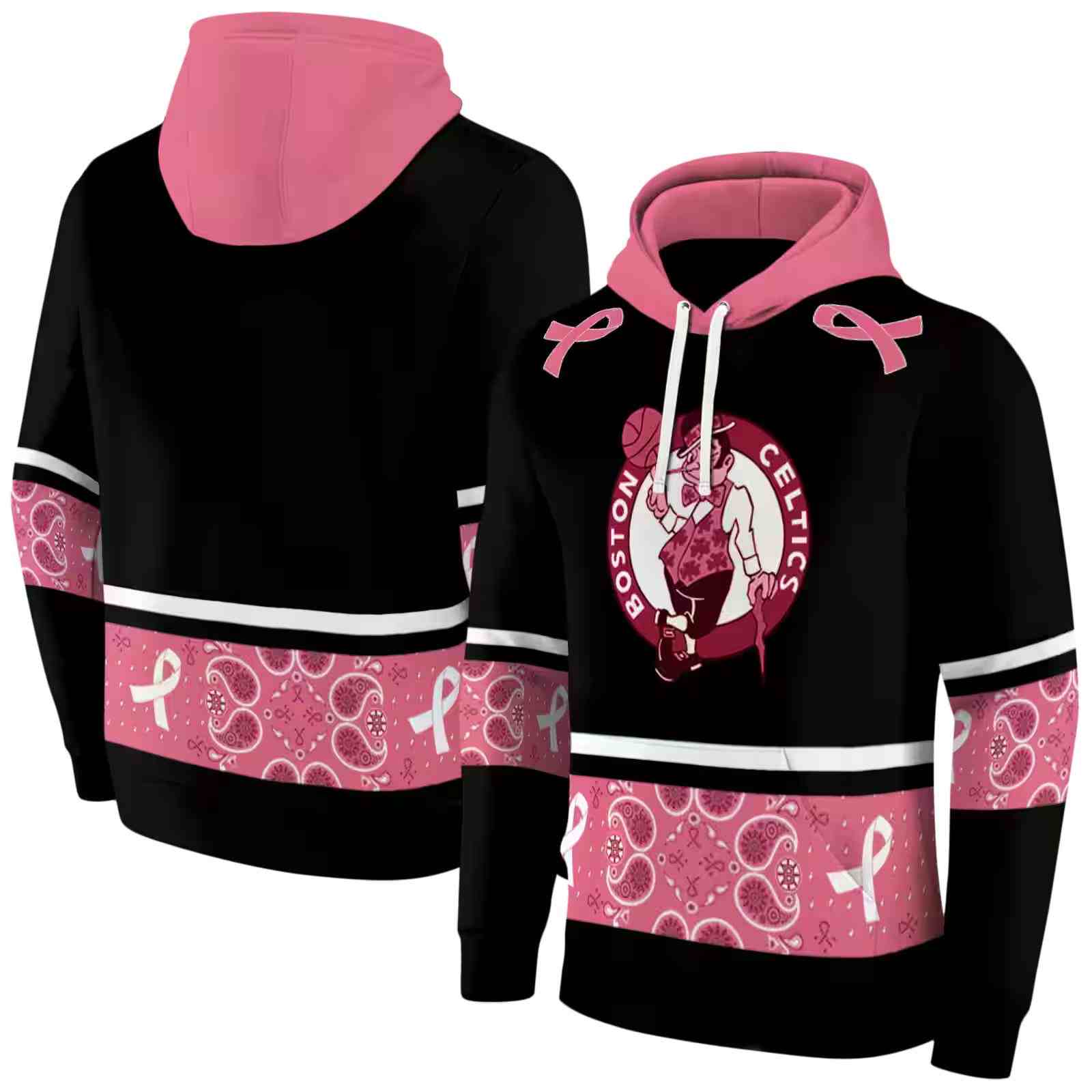 boston celtics awareness ribbon black pink hoodie fashion forward