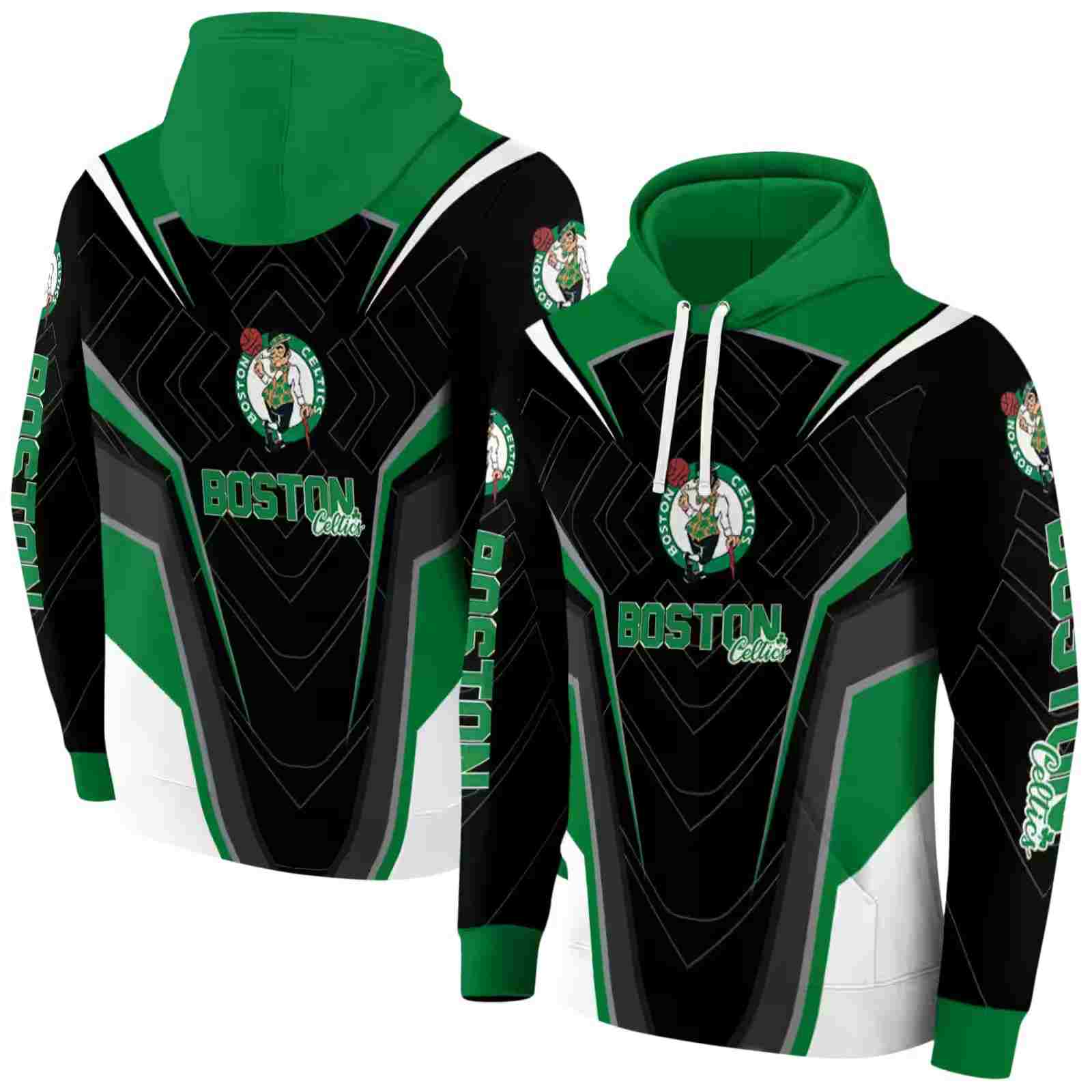 boston celtics futuristic pattern green black hoodie fashion forward