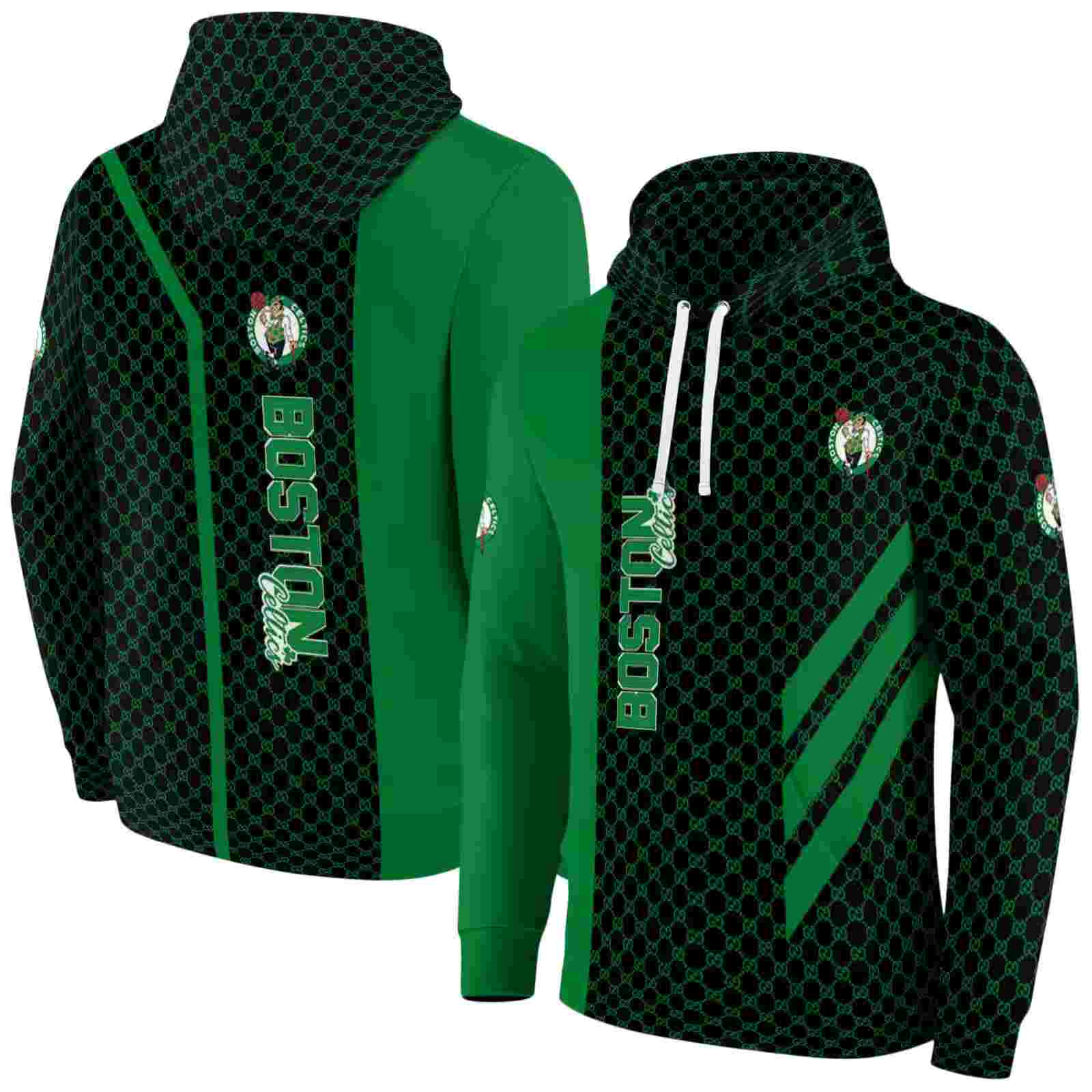 boston celtics monogram pattern green hoodie fashion forward