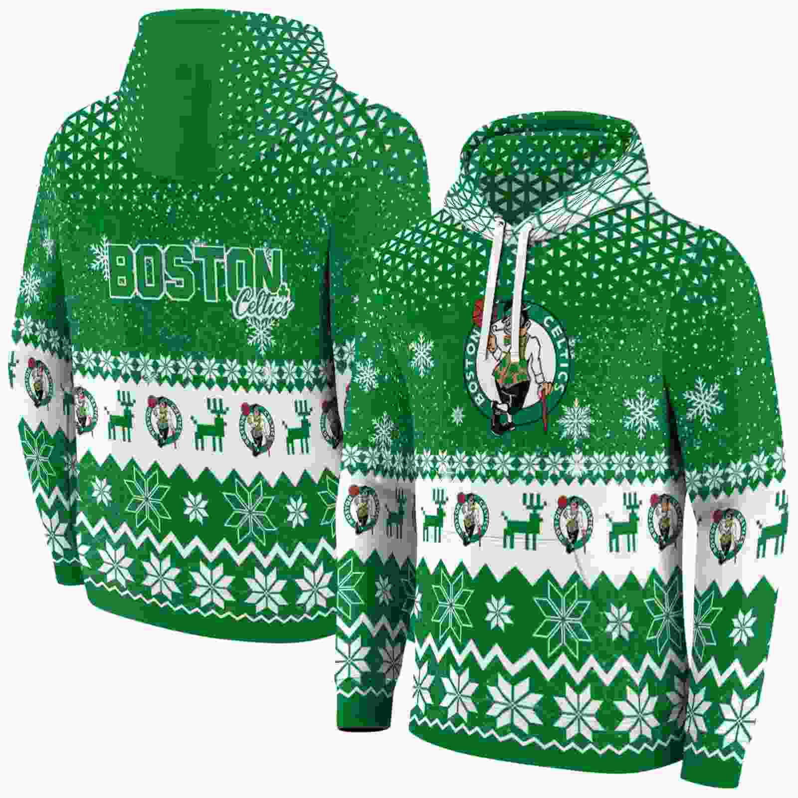 boston celtics reindeer motif green hoodie fashion forward