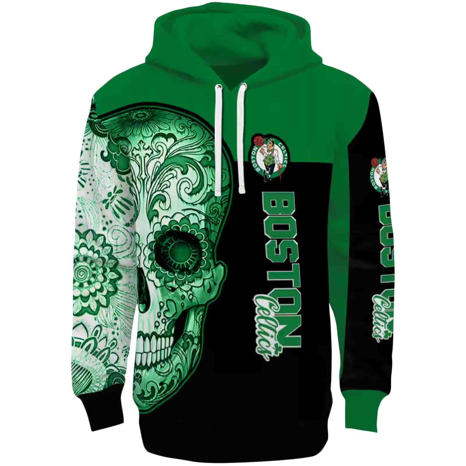 Boston Celtics Sugar Skull Green Black Hoodie
