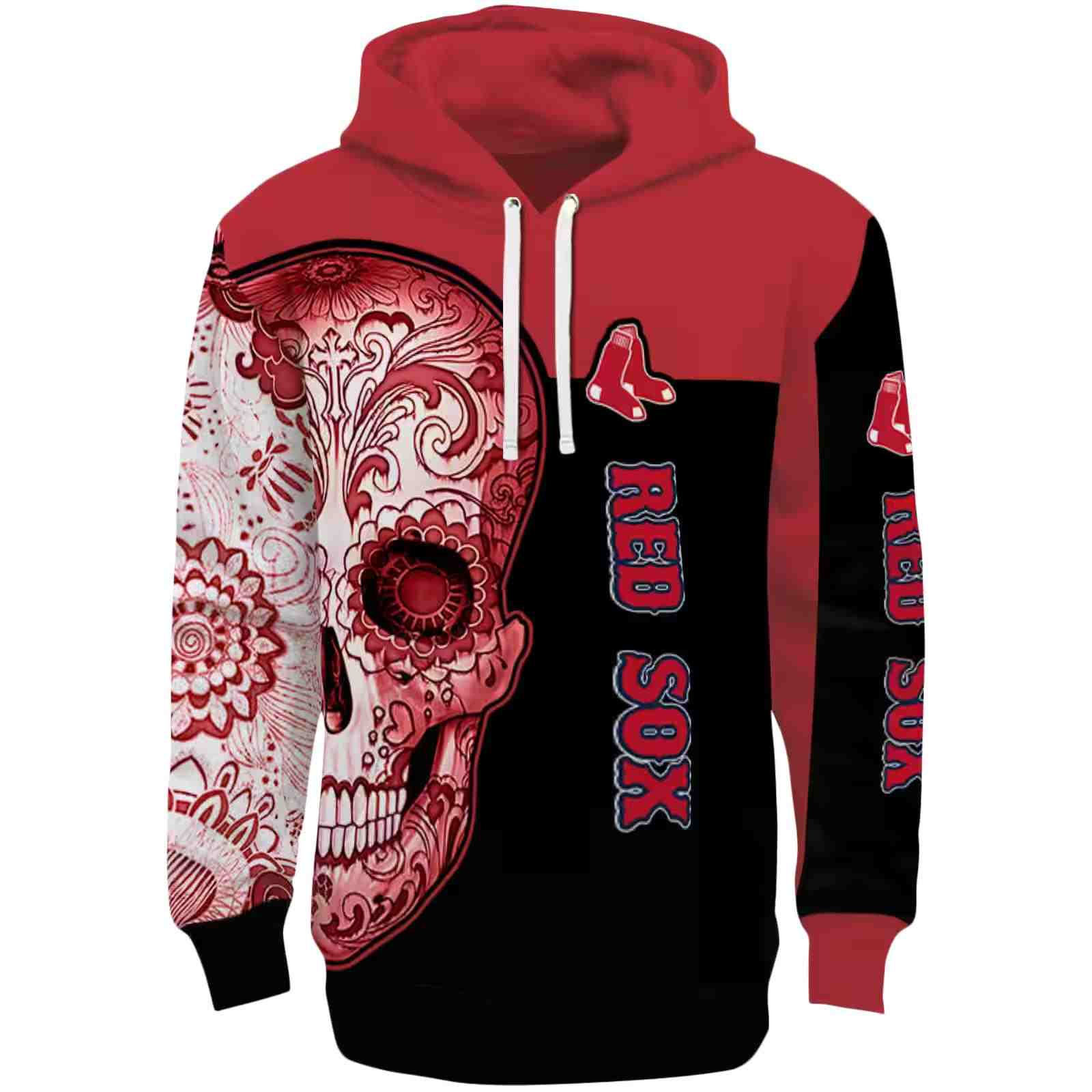 Boston Red Sox Sugar Skull Red Black Hoodie