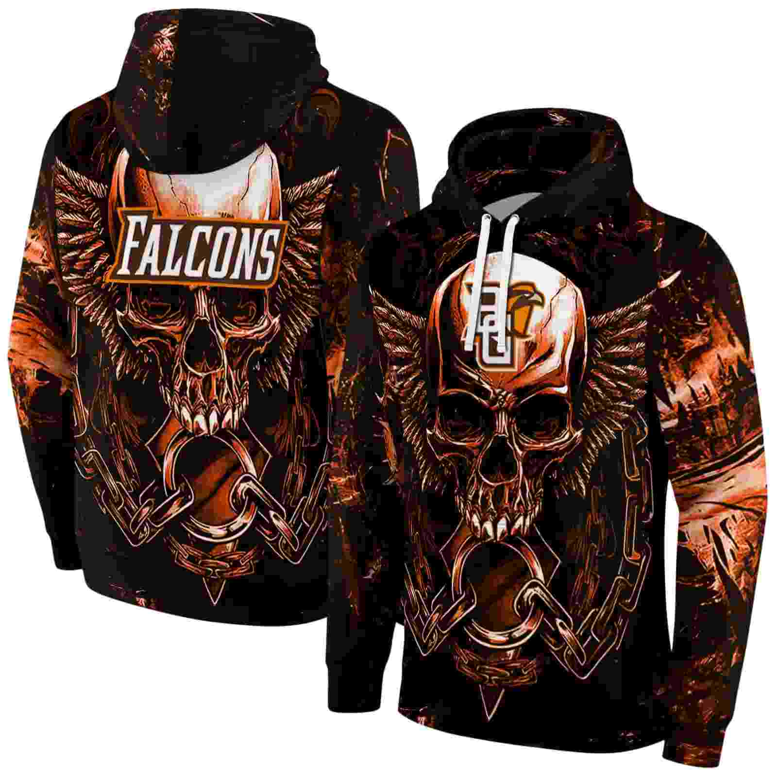 bowling green falcons skull artwork orange black hoodie fashion forward