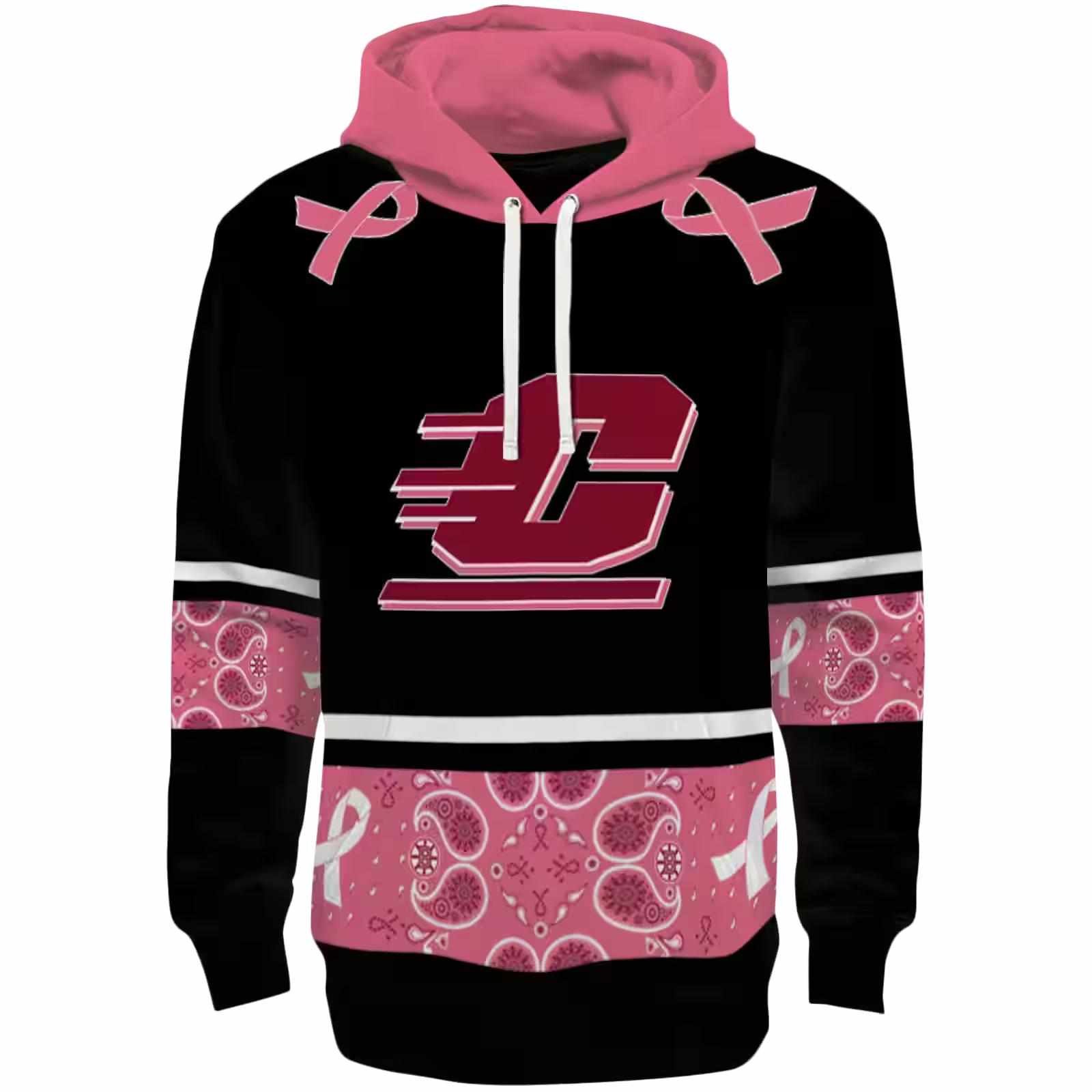 Central Michigan Chippewas Awareness Ribbon Black Pink Hoodie