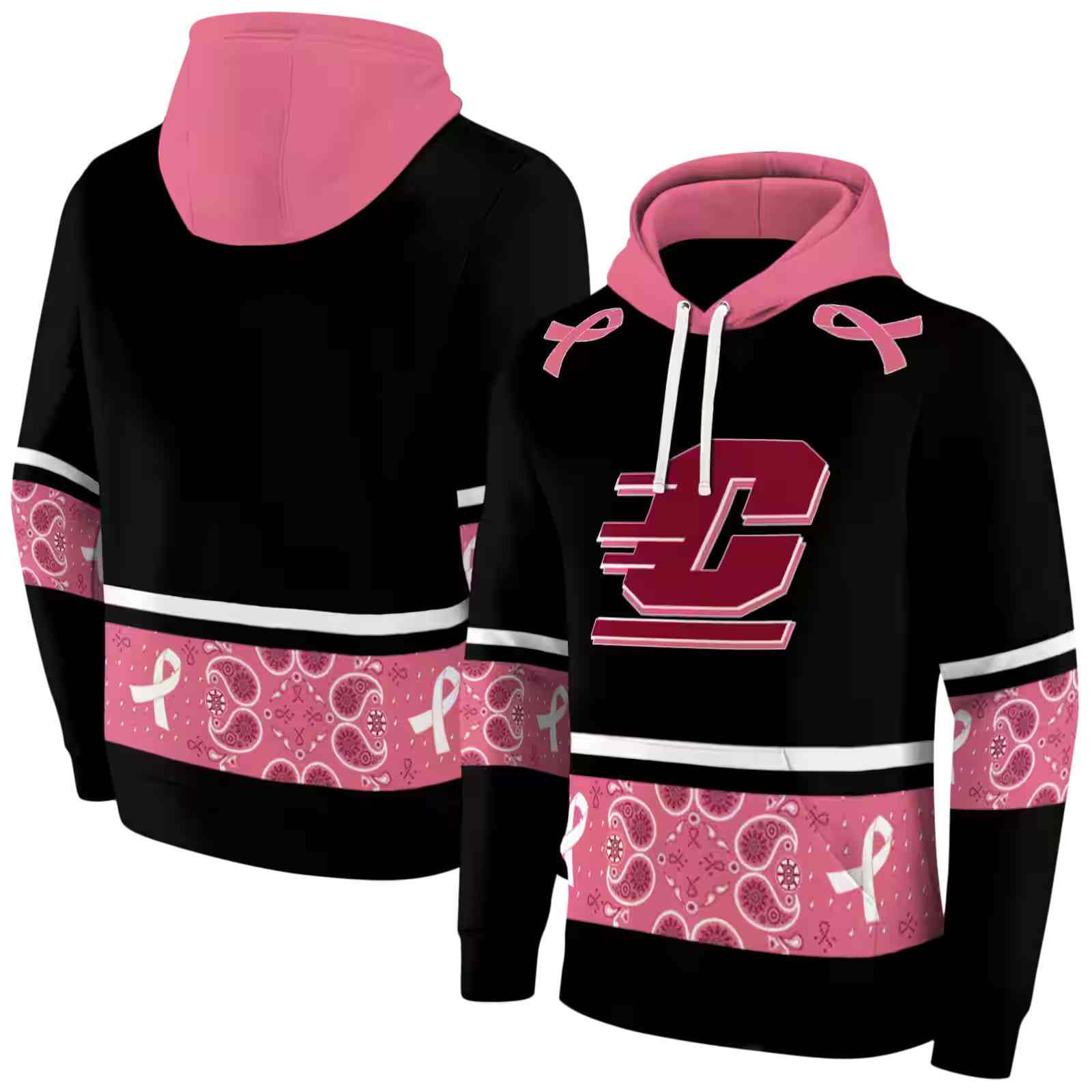 central michigan chippewas awareness ribbon black pink hoodie fashion forward