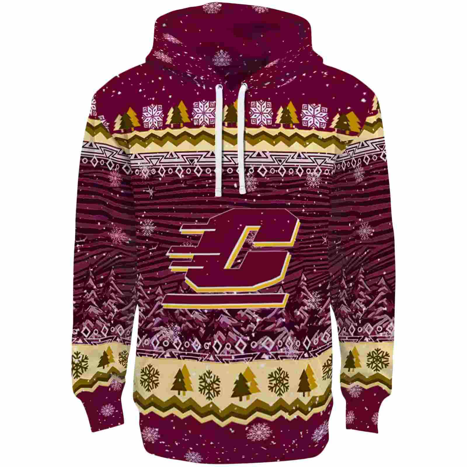 Central Michigan Chippewas Christmas Trees Maroon Hoodie