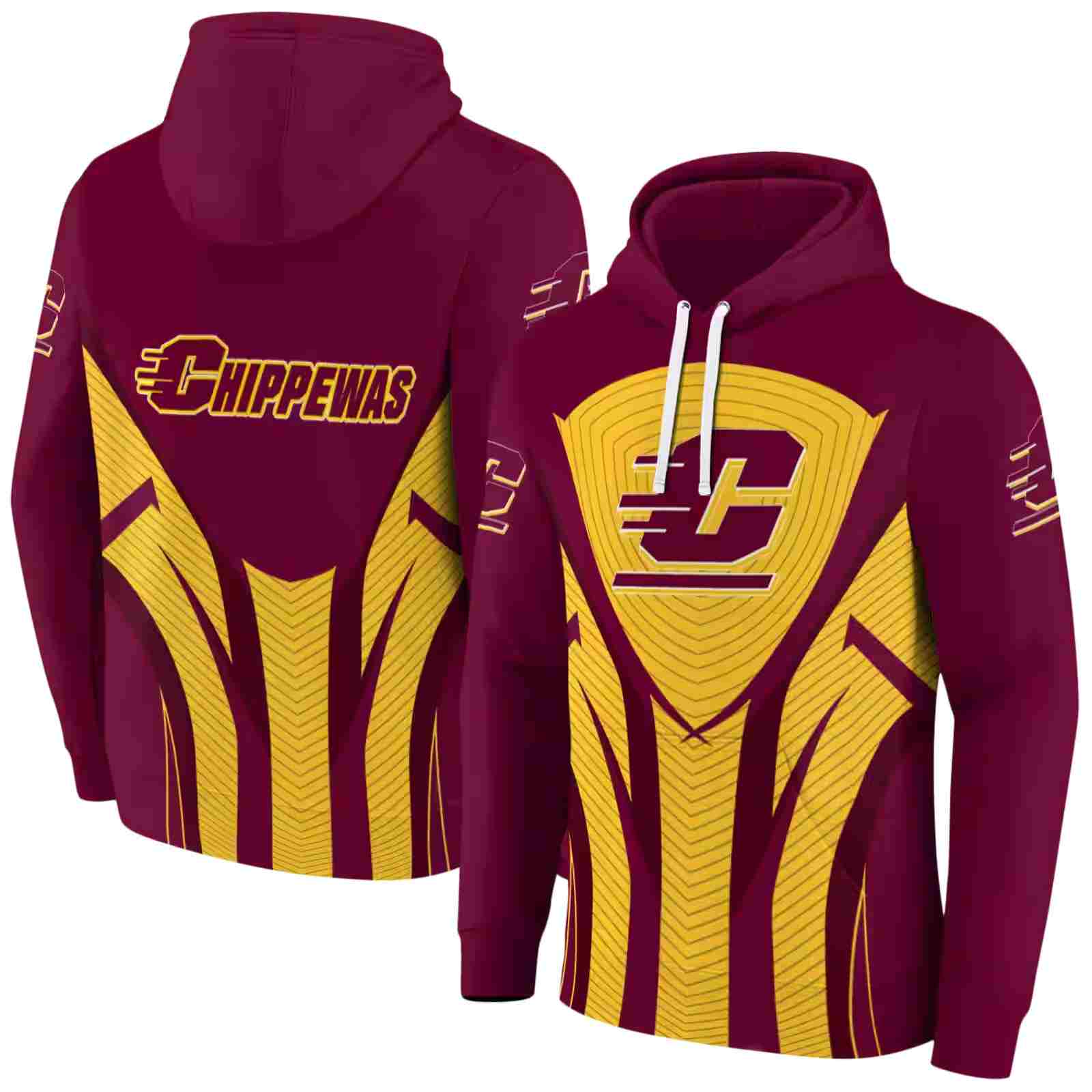 central michigan chippewas concentric lines maroon black hoodie fashion forward