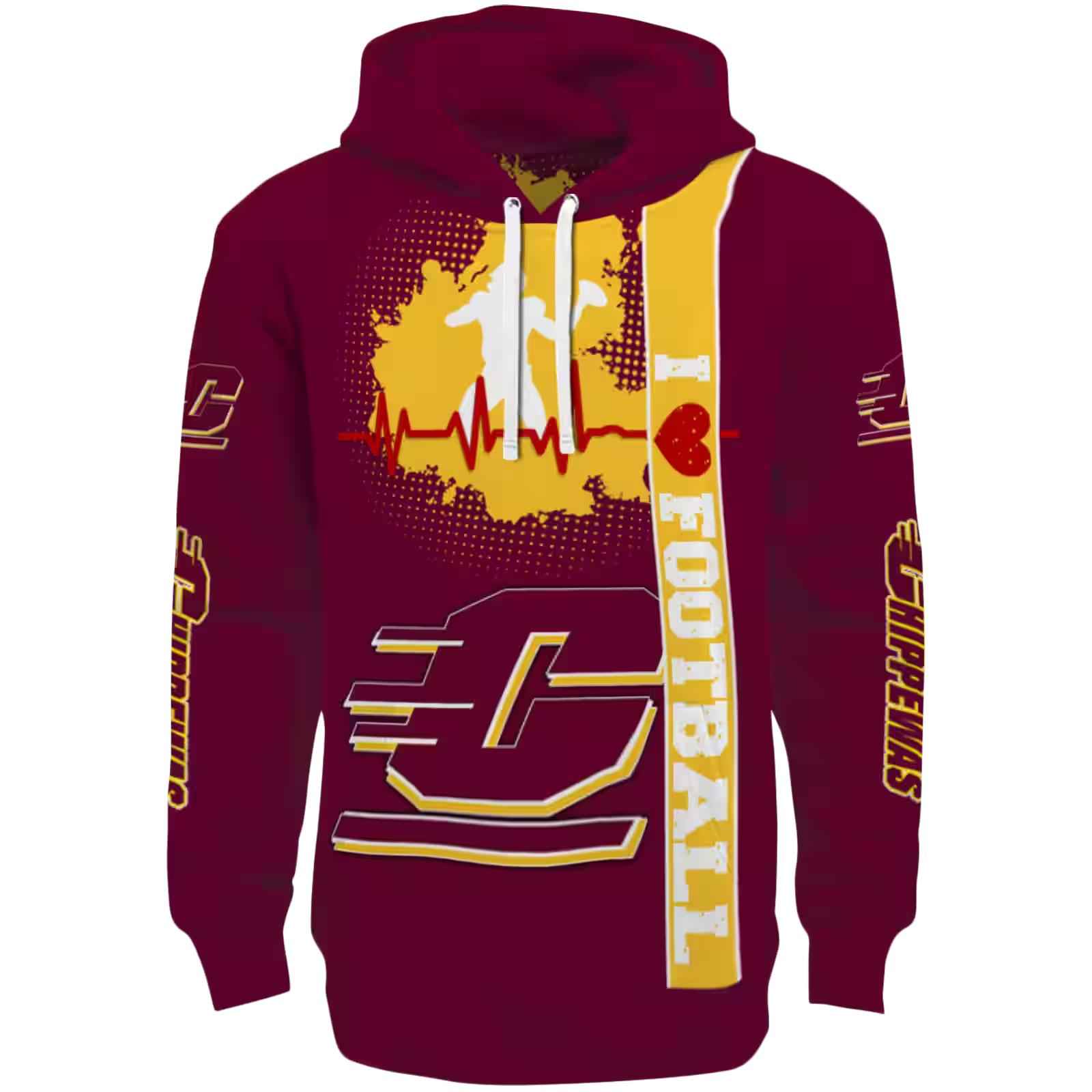 Central Michigan Chippewas Football Heartbeat Maroon Hoodie