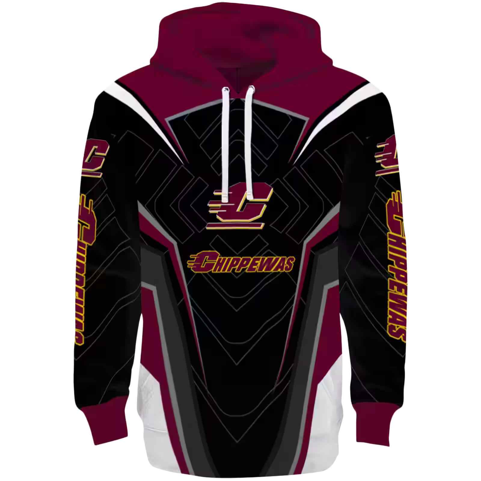 Central Michigan Chippewas Futuristic Pattern Maroon Black Hoodie
