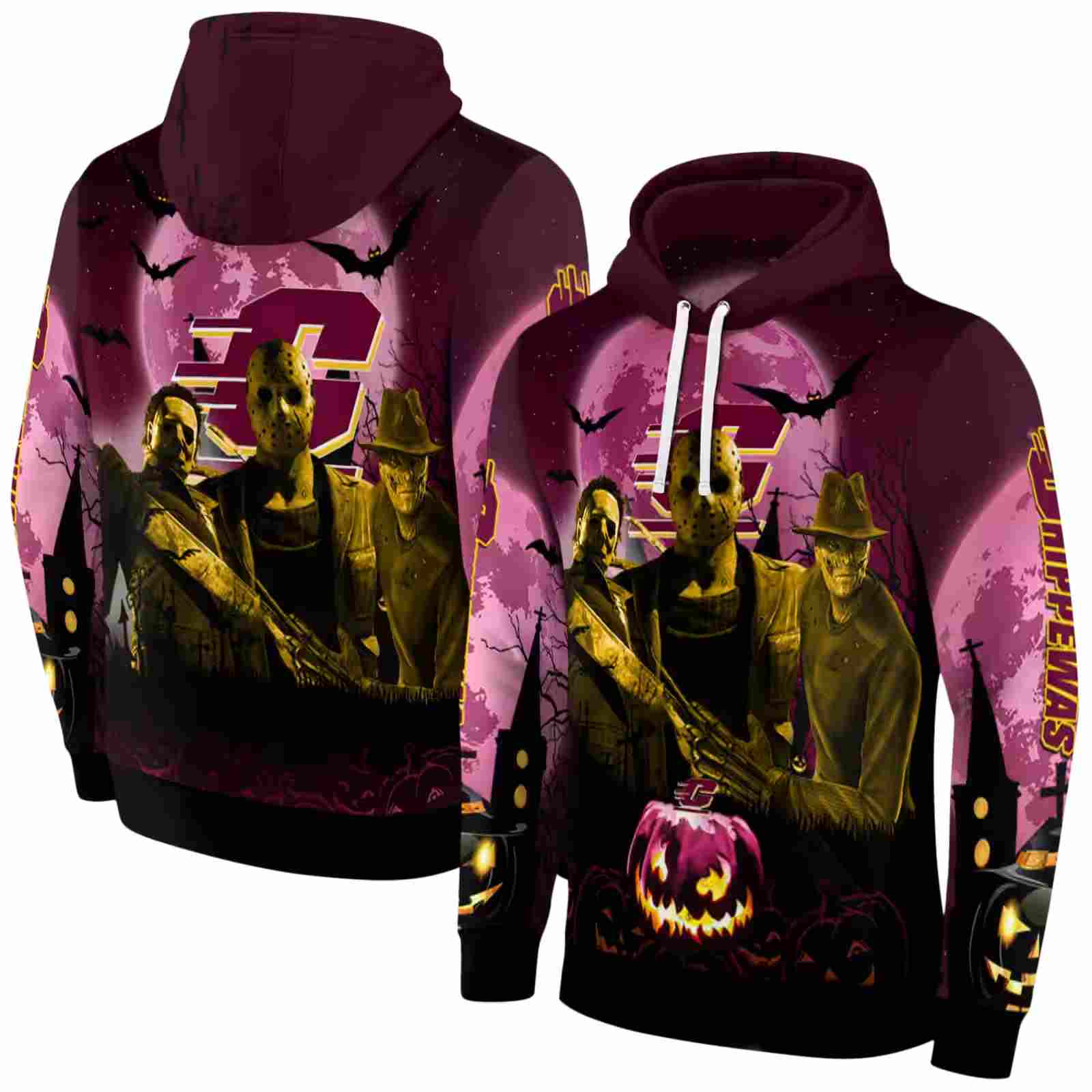 central michigan chippewas halloween vibes maroon black hoodie fashion forward
