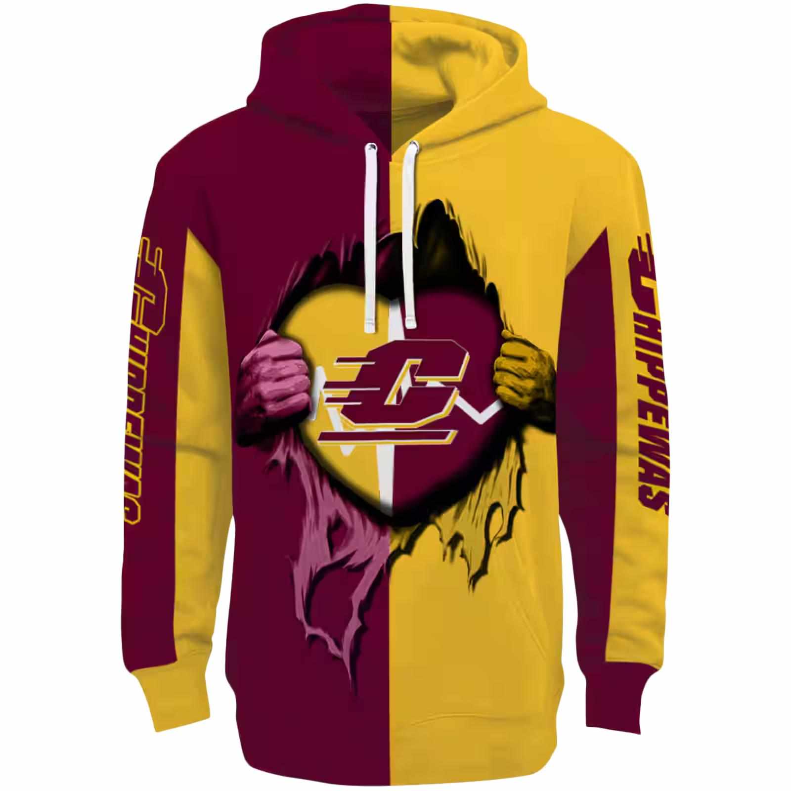 Central Michigan Chippewas Heartbeat Graphic Maroon Hoodie