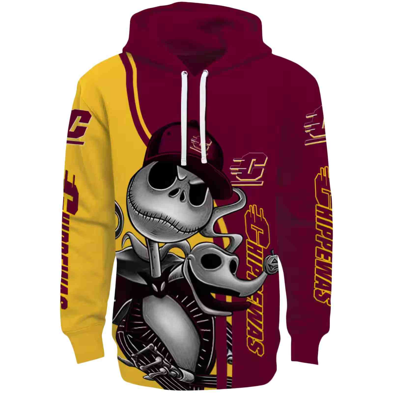 Central Michigan Chippewas Jack Skellington Maroon Hoodie